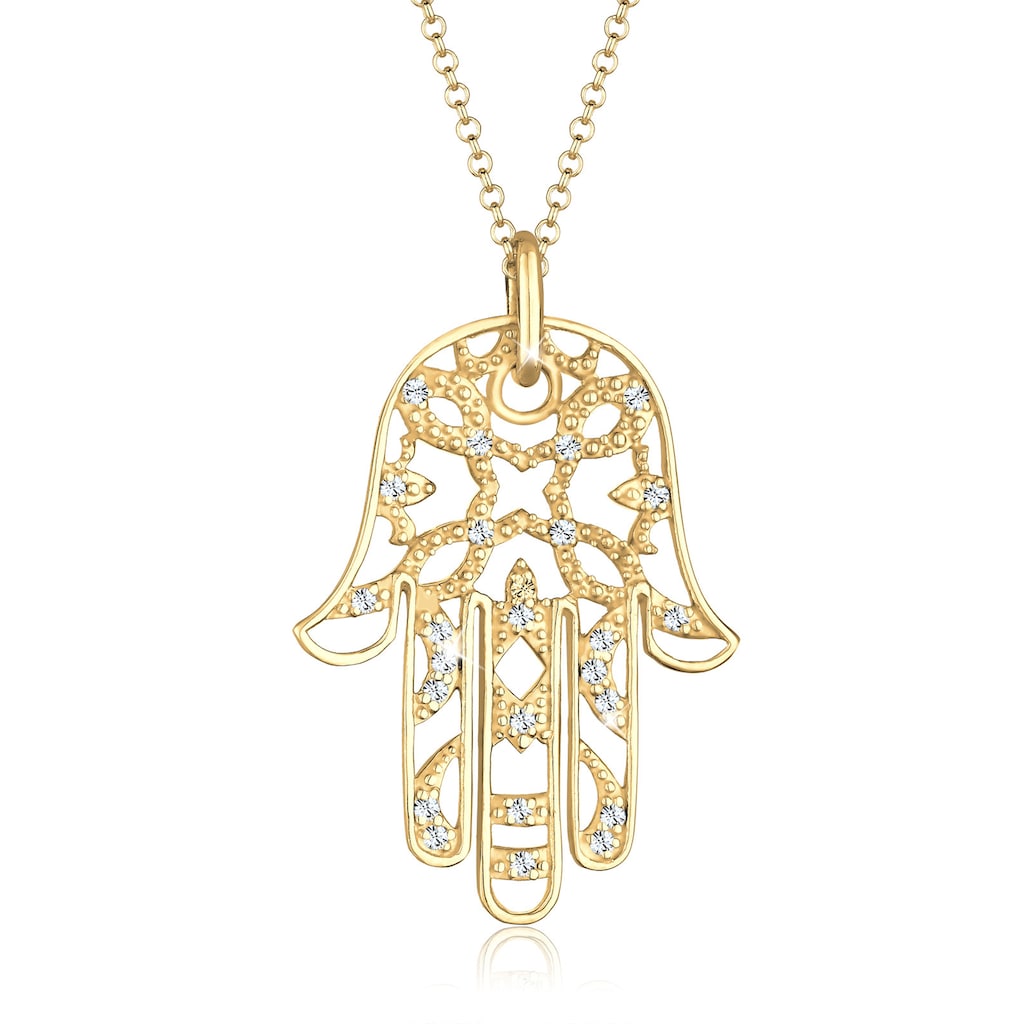 Elli Premium Collierkettchen »Hamsa Hand der Fatima Kristalle 925 Silber«