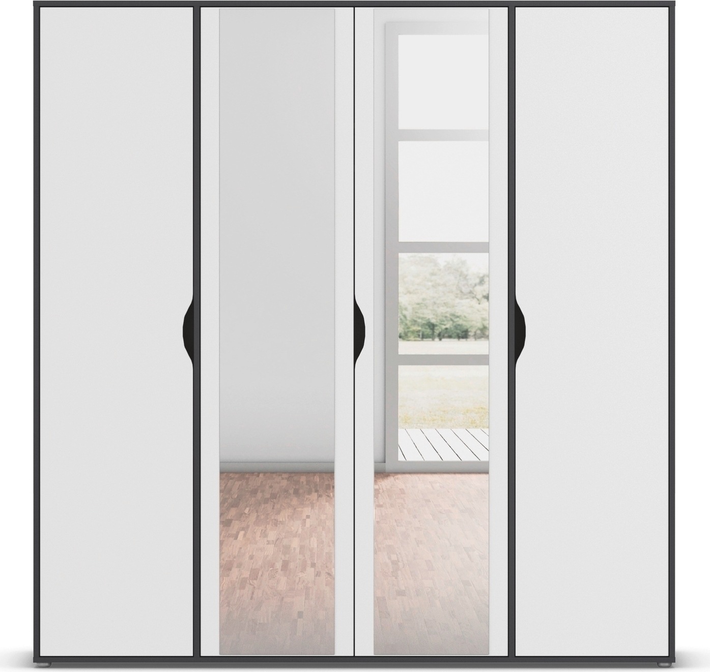 rauch Drehtürenschrank »Kleiderschrank Schrank Garderobe Wäscheschrank NARAI mit Spiegel«, (in 3 verschiedenen Ausstattungen BASIC/CLASSIC/PREMIUM), Griffausfräsungen für eine grifflose Optik TOPSELLER MADE IN GERMANY