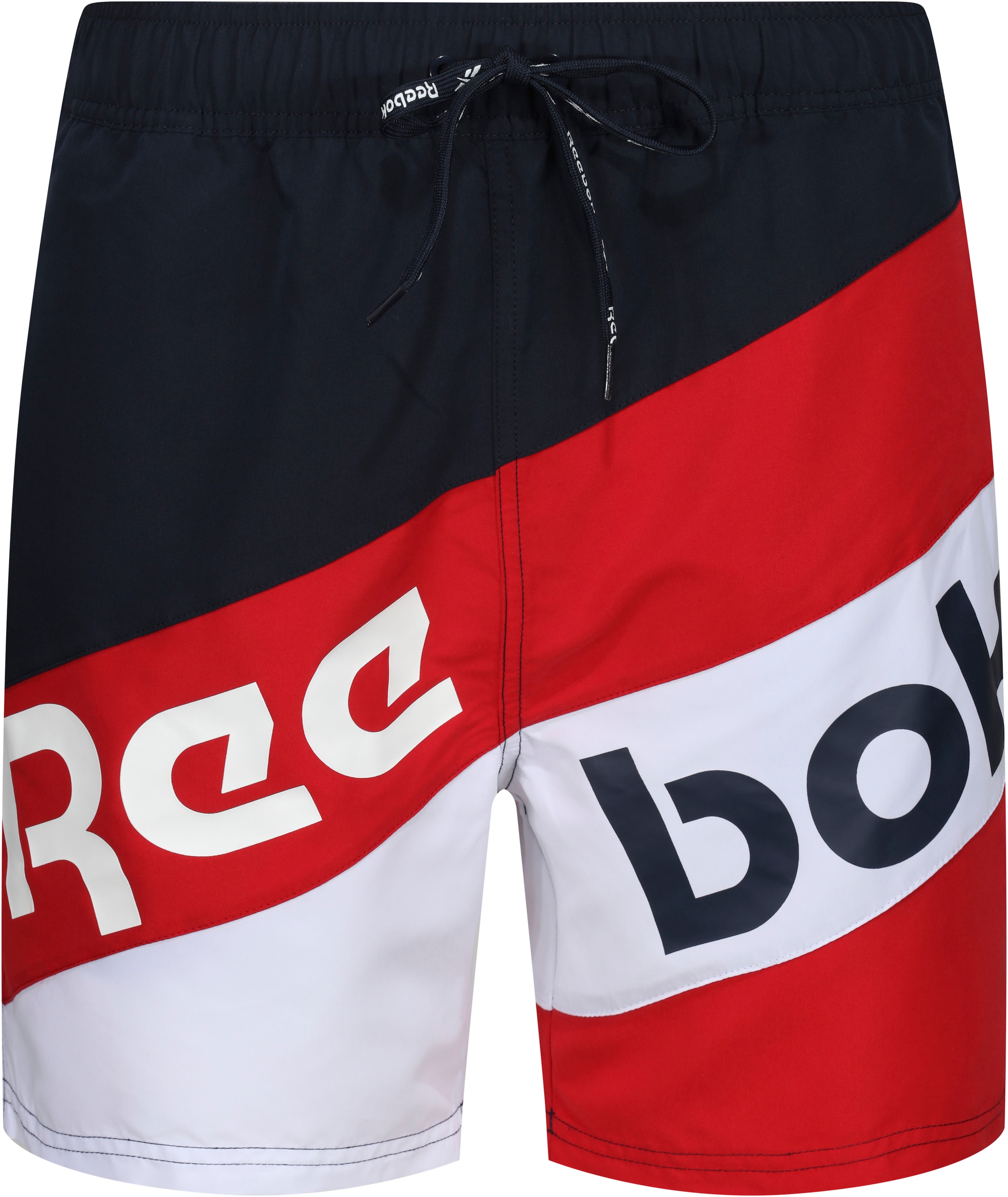 Reebok Badeshorts "Ryan", asymmetrisch gestreift, geteilter Logoschriftzug