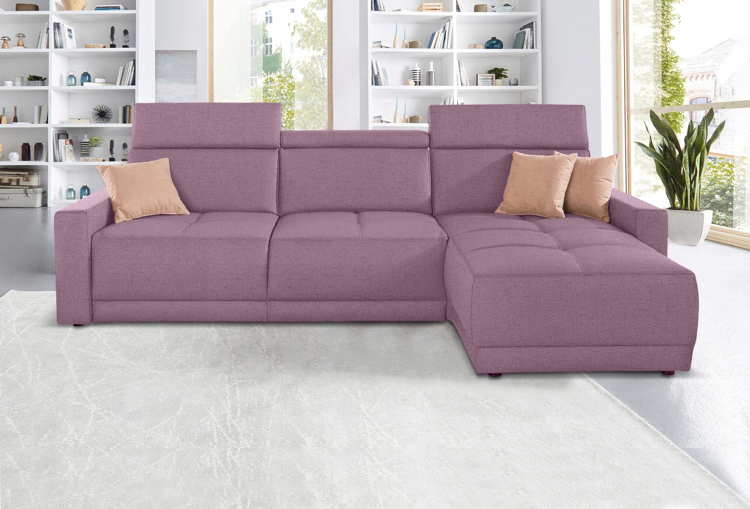 DOMO collection Ecksofa »Ava mit moderner Sitzheftung & toller Doppelnaht, komfortabel, L-Form«, mit Recamiere, inkl. Federkern, wahlweise mit Kopfteilverstellungen