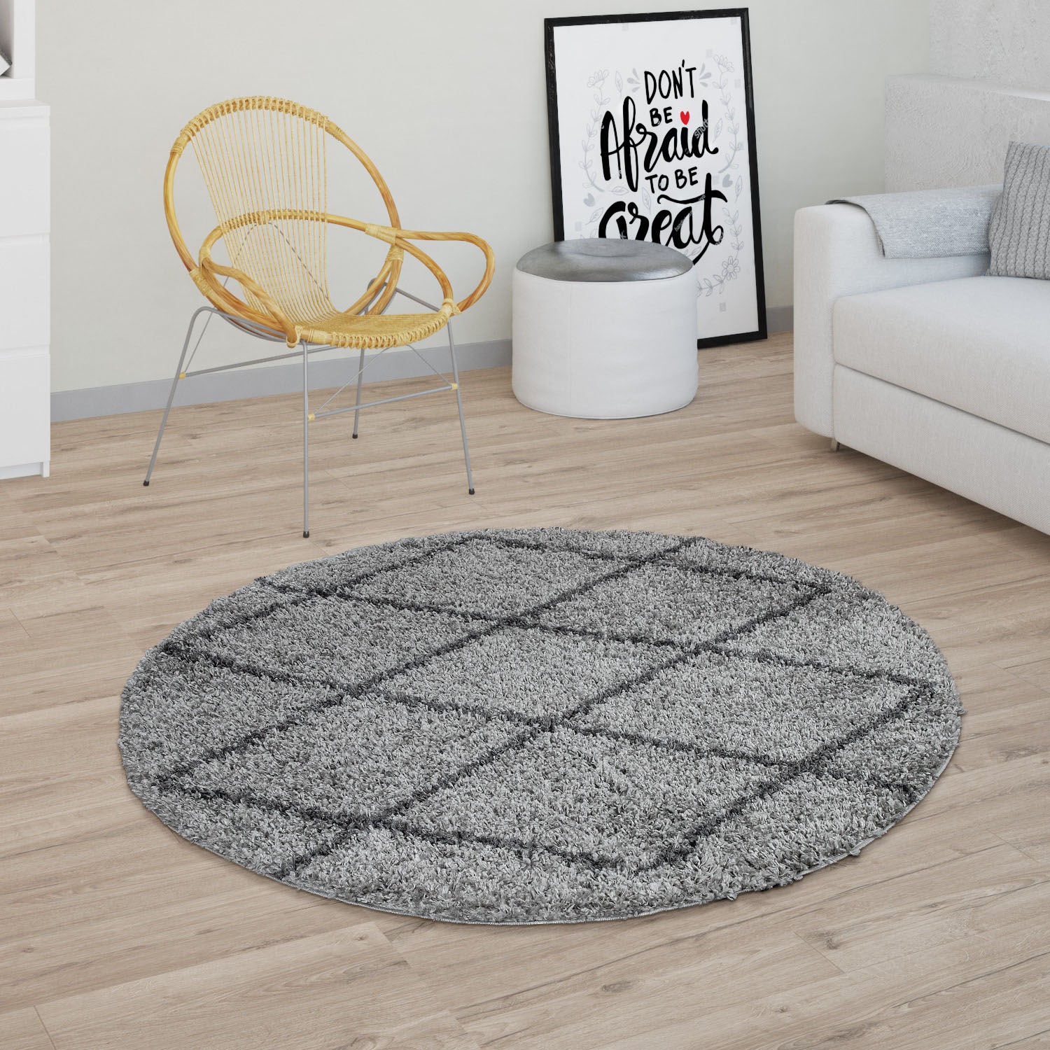Paco Home Hochflor-Teppich »Kalmar 444«, rund, 40 mm Höhe, Scandi Design, Rauten Muster, weich & kuschelig