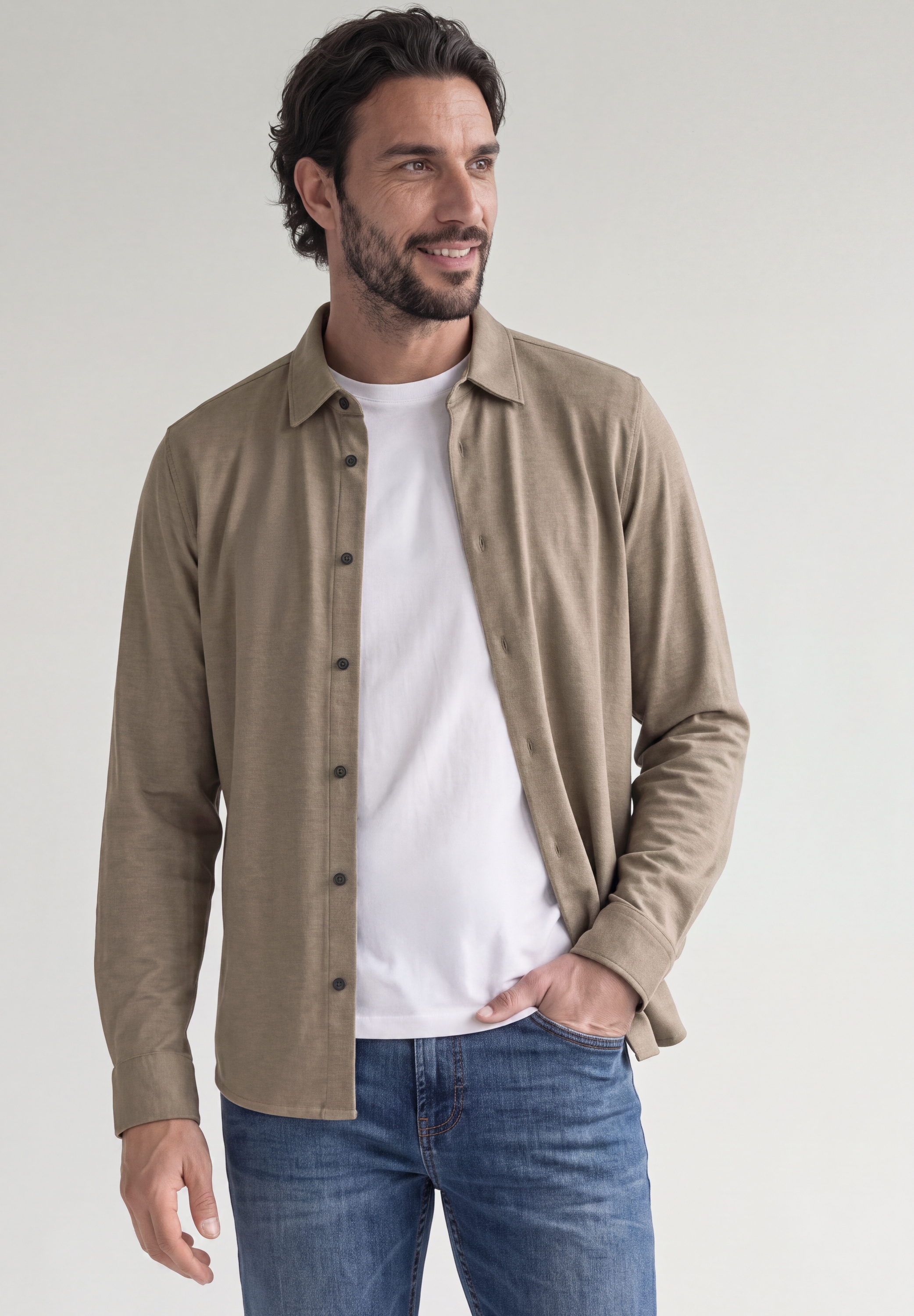 STREET ONE MEN Langarmhemd aus Jersey in Unifarbe