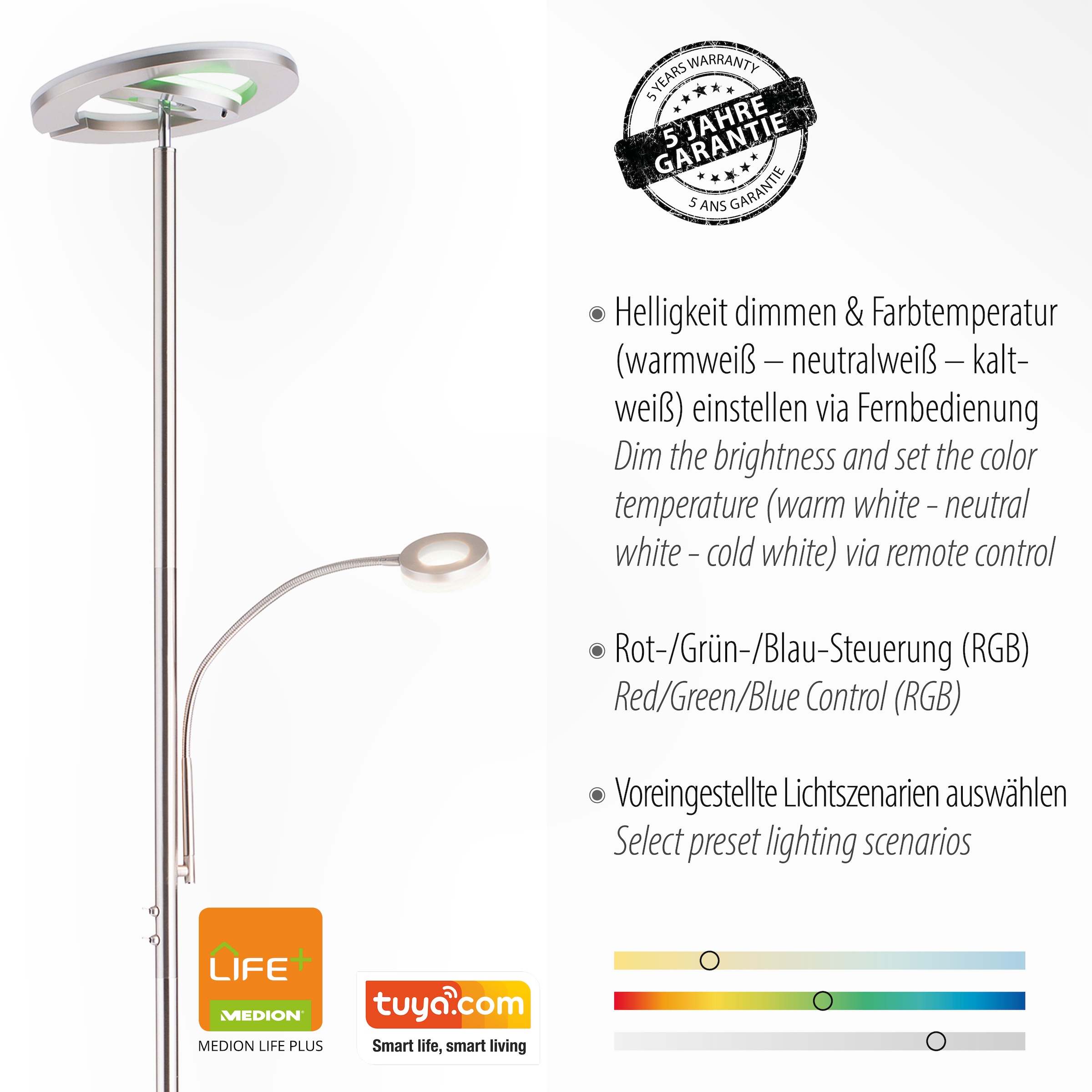 JUST LIGHT Stehlampe Infrarot »Ls-ROCCO«, fähig flammig-flammig, white, 2 BAUR Fernbedienung, Smarthome RGB+tunable | inkl