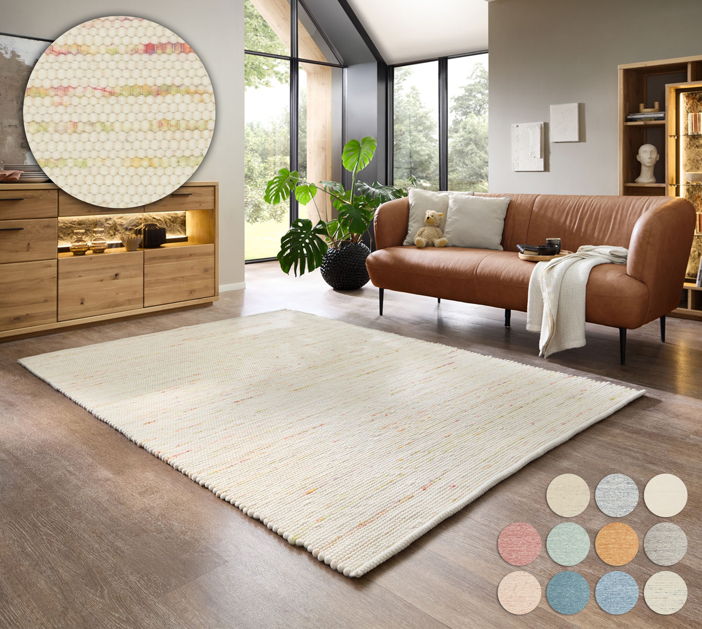 OTTO home Wollteppich "Pirker, handgewebt" rechteckig 12 mm Höhe Handwebteppich, meliert, reine Wolle, Wendeteppich, Scandi, Wohnzimmer