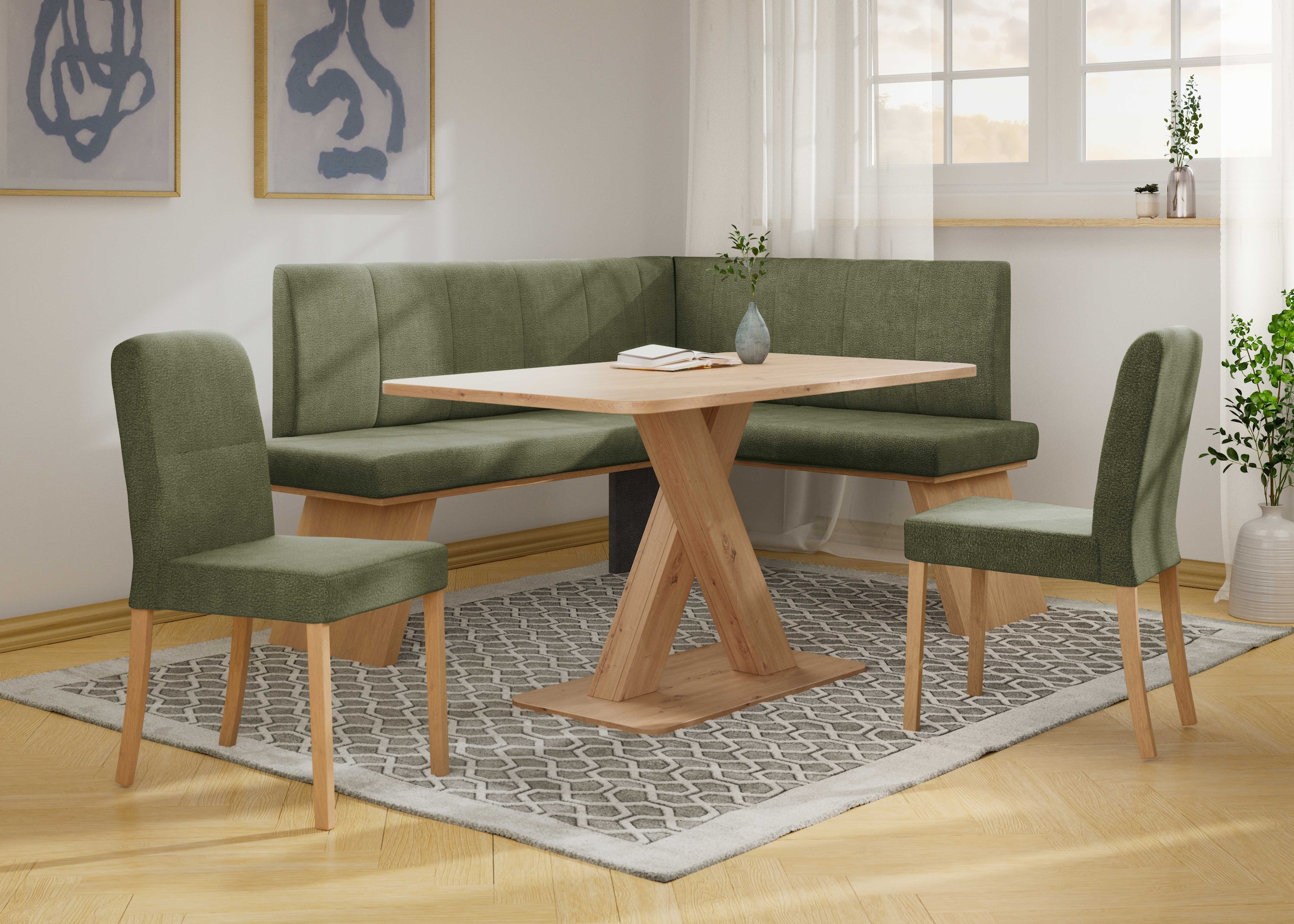 Home affaire Eckbankgruppe »Nina«, (Set, 4 tlg., 4er), Sitzgruppe Esszimmer Stühle Tisch und Bank bequem gepolstert