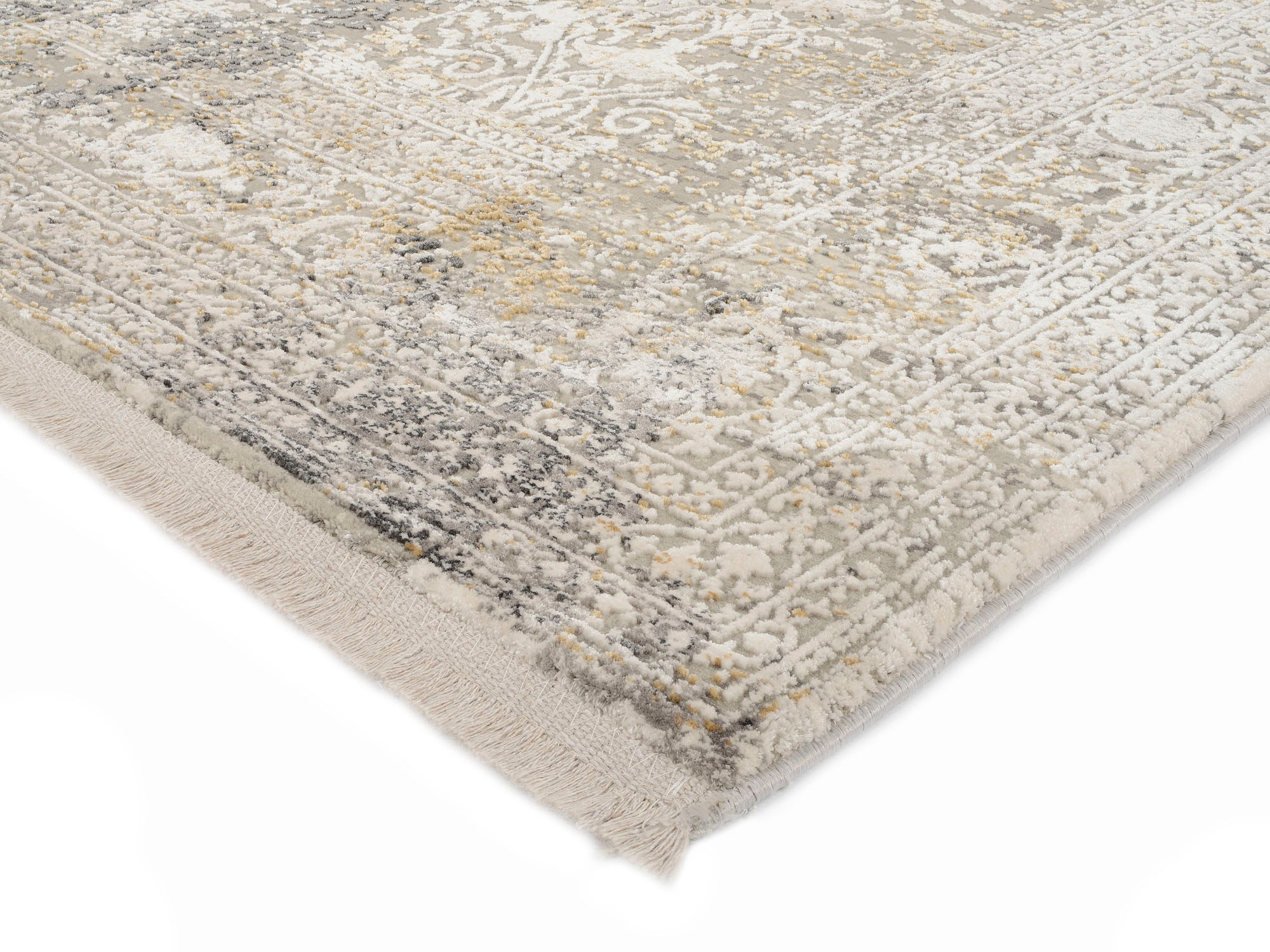 Läufer OCI DIE TEPPICHMARKE "BESTELLER CAVA", grün (grün, grau), B:80cm H:8mm L:200cm, Viskose, Teppiche, Läufer, Glanz Viskose, mit Fransen, Hoch Tief Struktur, Vintage, Wohnzimmer 3