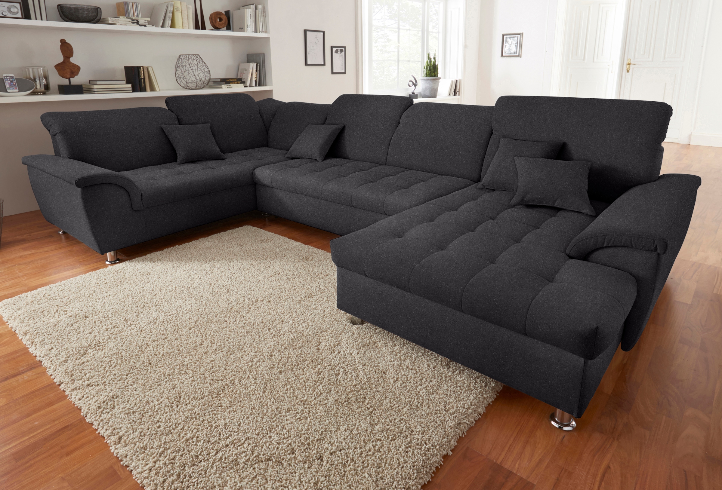 DOMO collection "FRANZI mit Kopfteilverstellung, U-Form mit viel Platz, bequem" XXL-Sofa, U-Form, belastbar bis 140kg/Sitz, graphite, Breite: 352cm