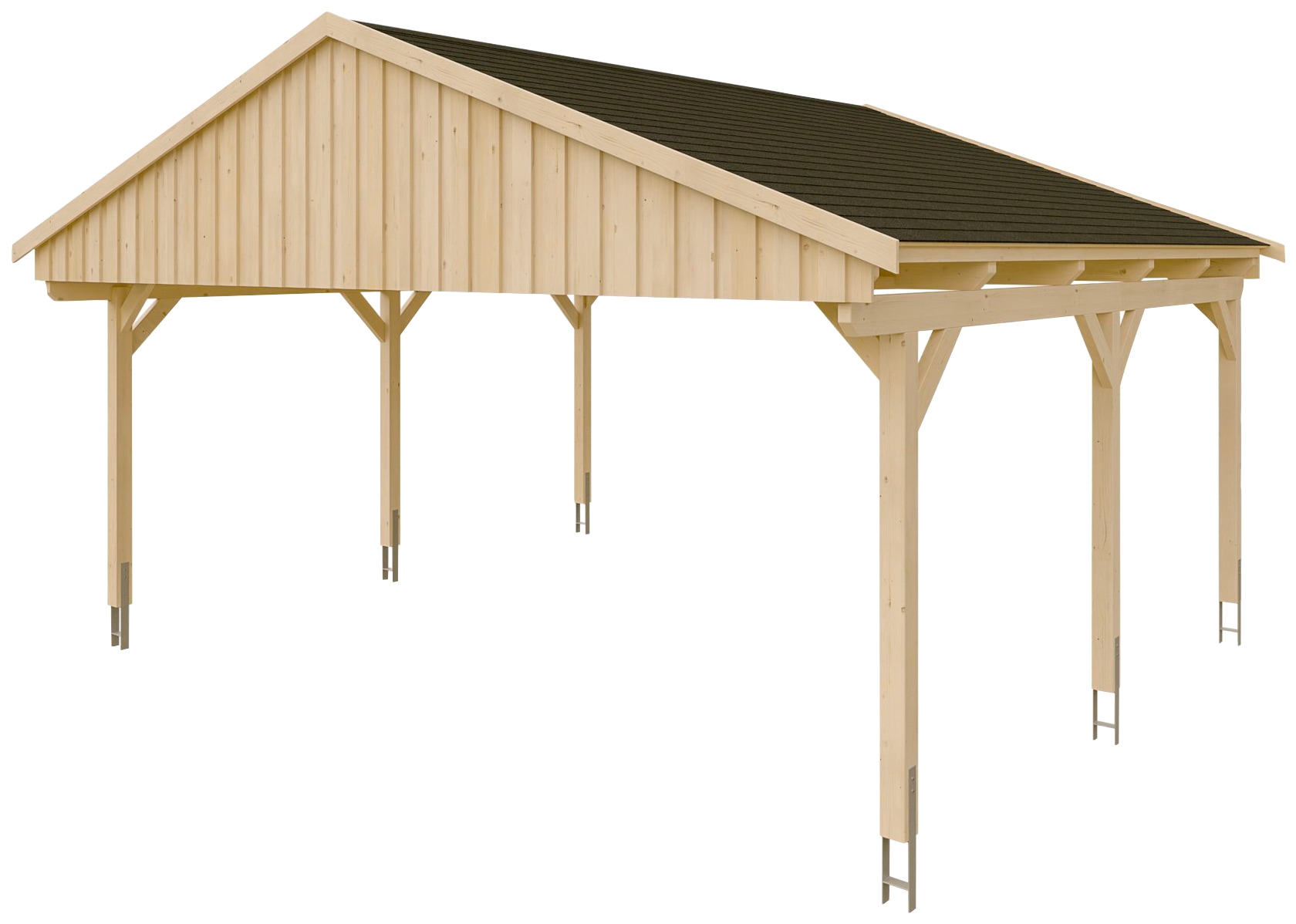Skanholz Doppelcarport »Fichtelberg«, Leimholz-Nordisches Fichtenholz, natur, mit schwarzen Schindeln
