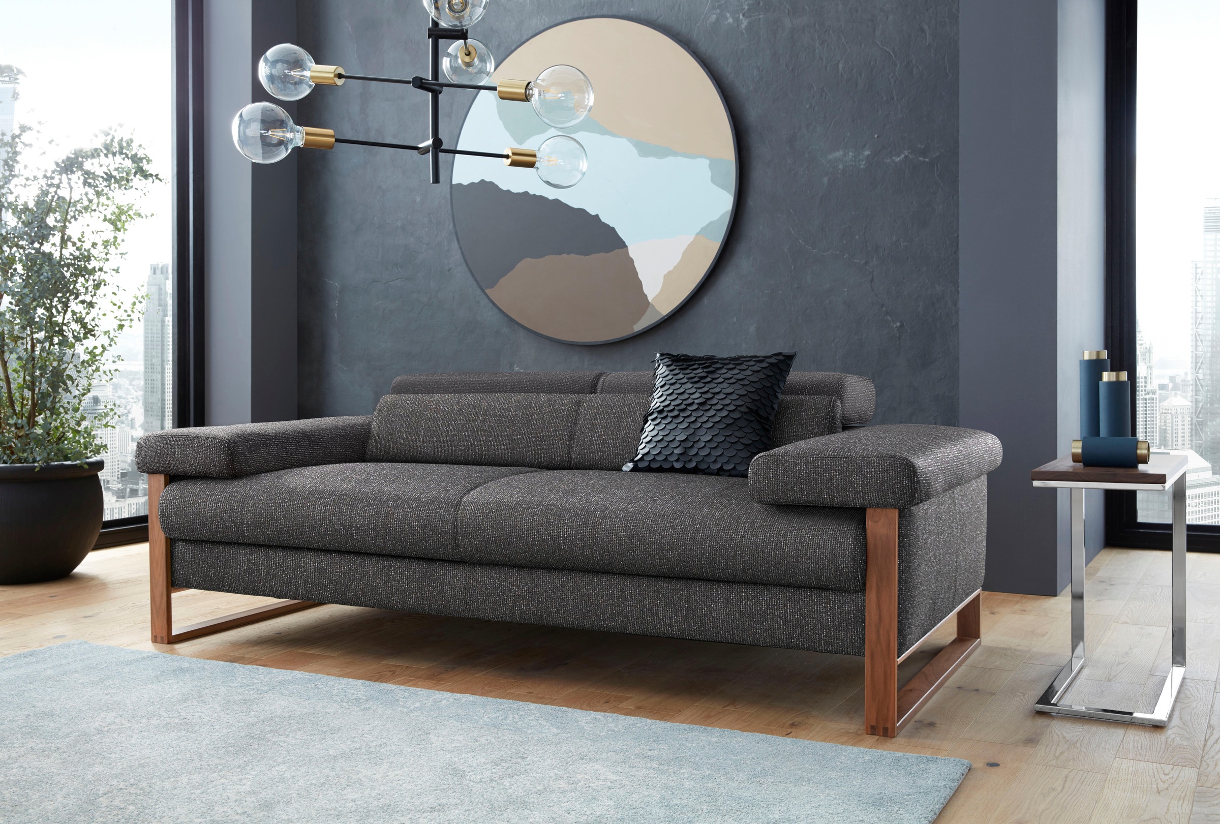 W.SCHILLIG 2-Sitzer "finn wahlw. mit Sitztiefenverstellung & Kopfstützenverstellung, bequem" German Design Award 2016, Fußgestell Nussbaum natur, Breite 210 cm