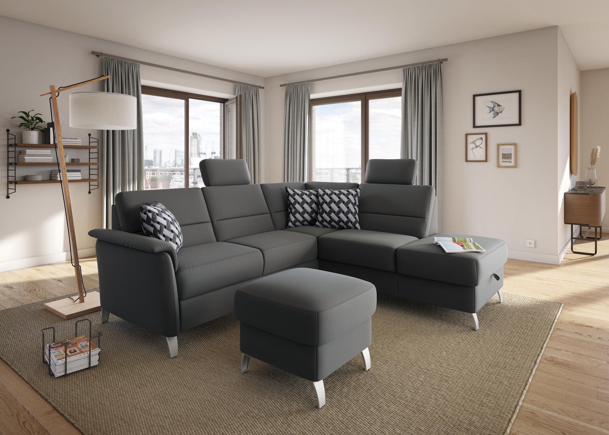sit&more Ecksofa »Palmera L-Form«, Federkern, wahlweise mit Bettfunktion und mit/ohne Stauraum