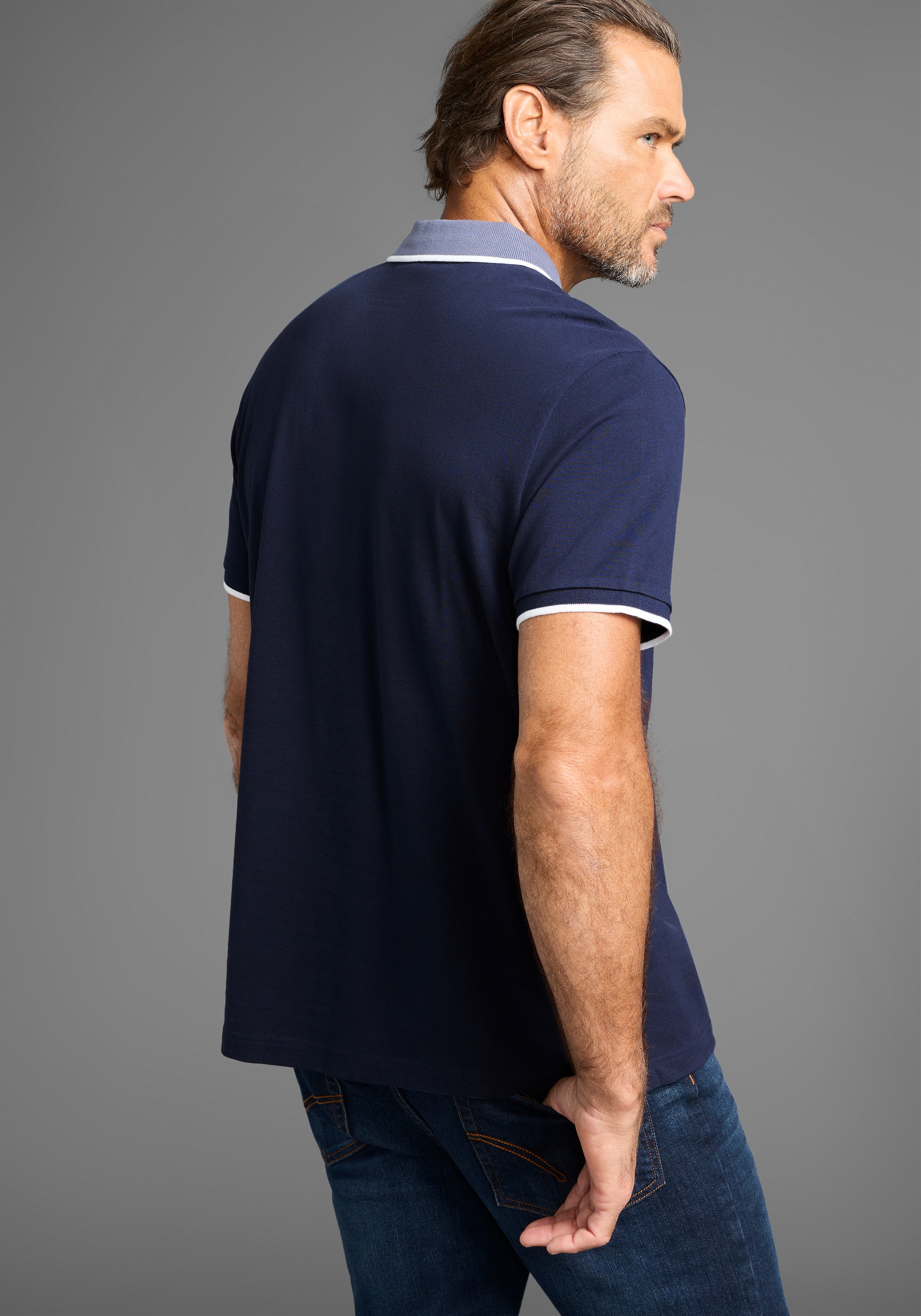 Man's World Poloshirt mit Brustprint, meliertes Material günstig online kaufen