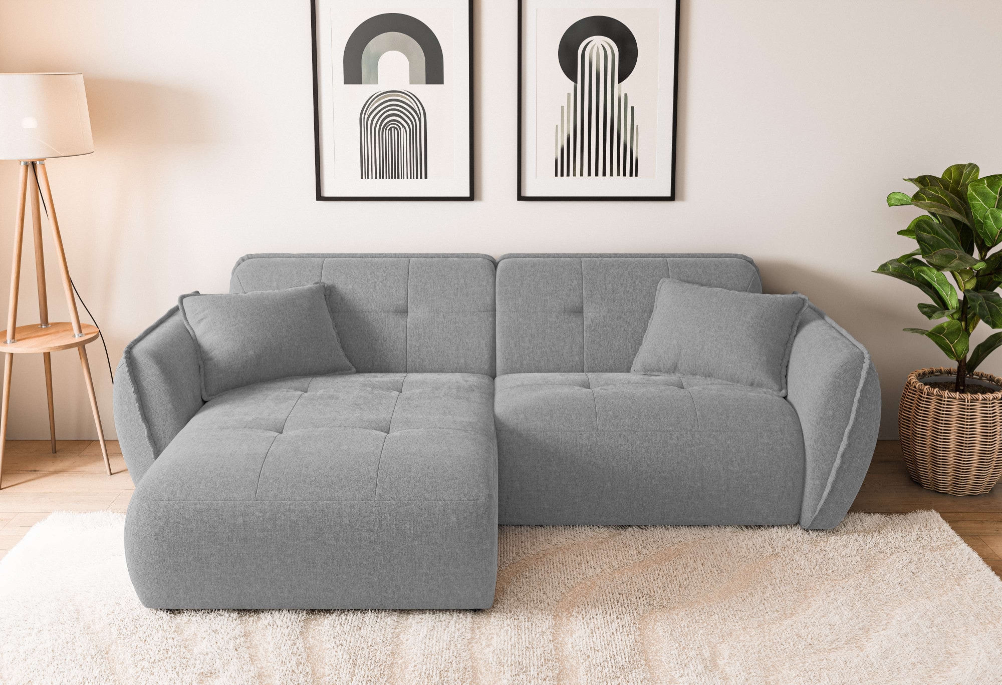 Home affaire Ecksofa "MIRELDA L-Form mit Steppungen, Recamiere rechts/links, Breite 253 cm" Sitztiefe 62 cm, elegant und bequem, 2 Zierkissen, belastbar bis 480kg