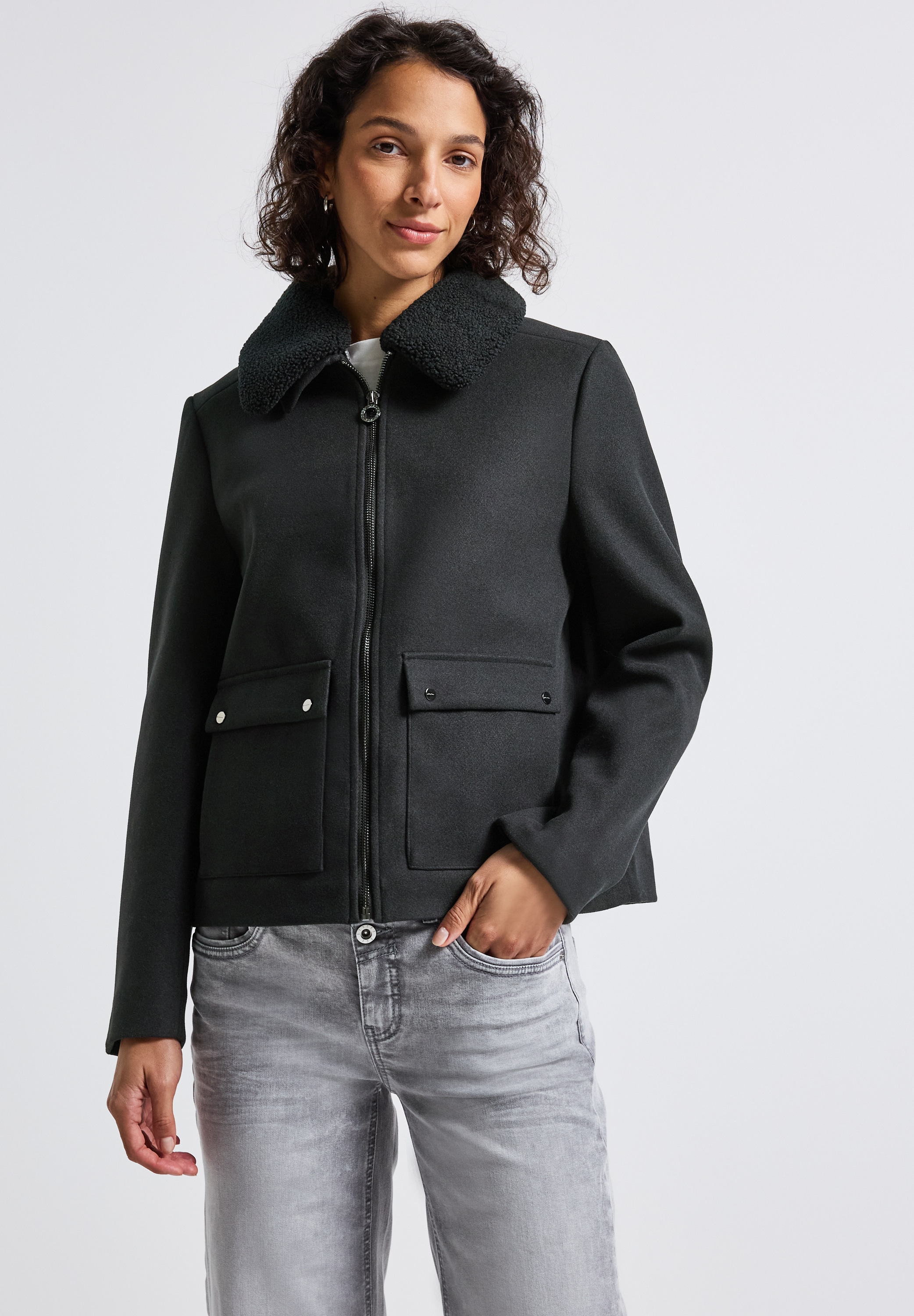 STREET ONE Outdoorjacke, ohne Kapuze, in Woll-Optik günstig online kaufen