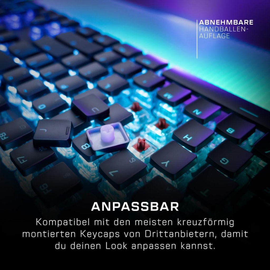 ROCCAT Gaming-Tastatur »Vulcan II Max, mechanisch, lineare Tasten«, (ausklappbare Füße-Funktionstasten-Handgelenkauflage-Lautstärkeregler-Multimedia-Tasten-USB-Anschluss)