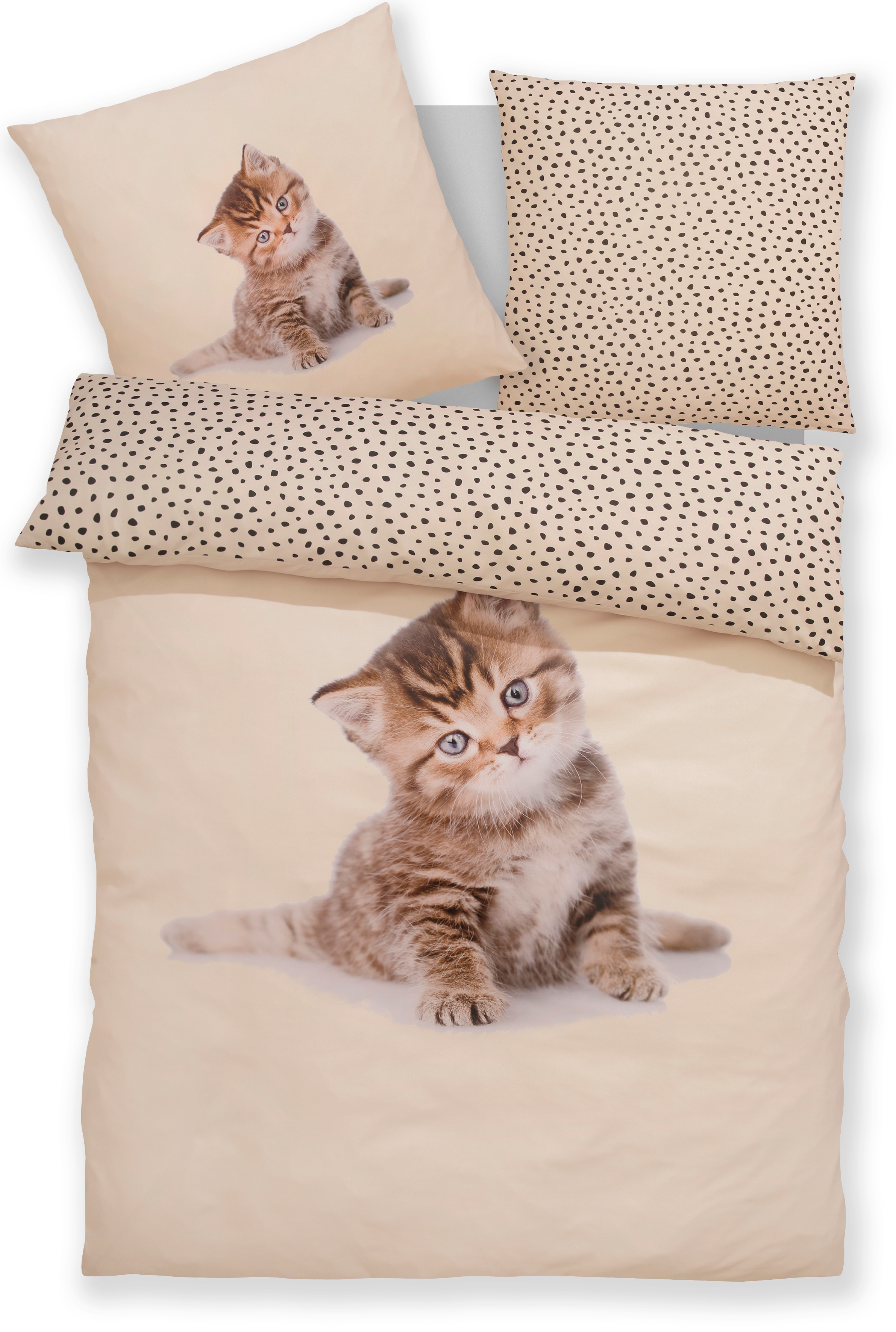 OTTO home Bettwäsche "Lyki" 2 ab Größe 135x200 cm, 100% Polyester, Katze, Pferd, Löwe, Pinguin