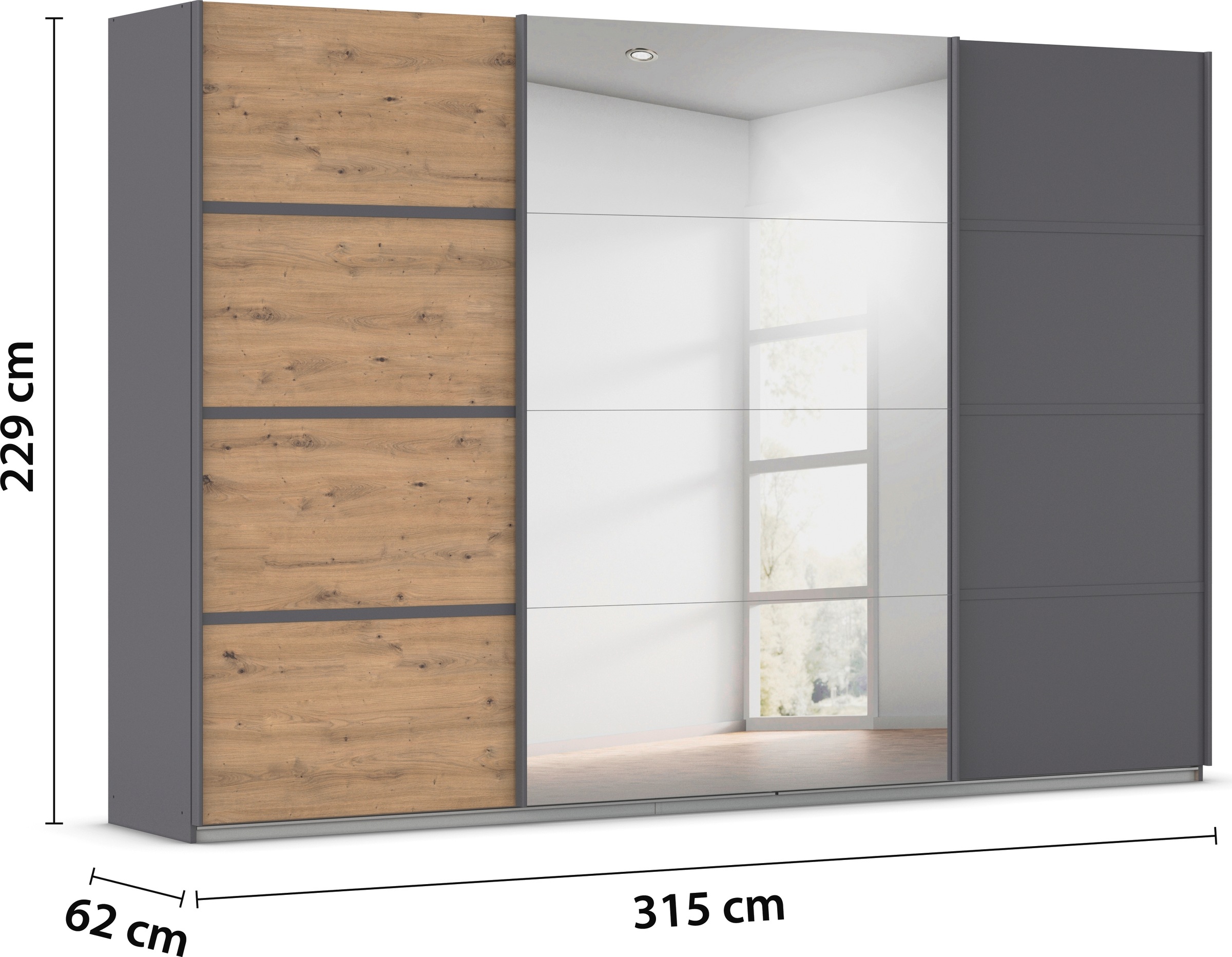rauch Kleiderschrank »Schwebetürenschrank OTTO´s Choice Garderobe Schrank TOP ANGEBOT Avola«, (in 3 verschiedenen Ausstattungen BASIC/CLASSIC/PREMIUM inkl. Spiegel), mit eleganten Zierleisten in Chrom, Schwarz oder Weiß MADE IN GERMANY