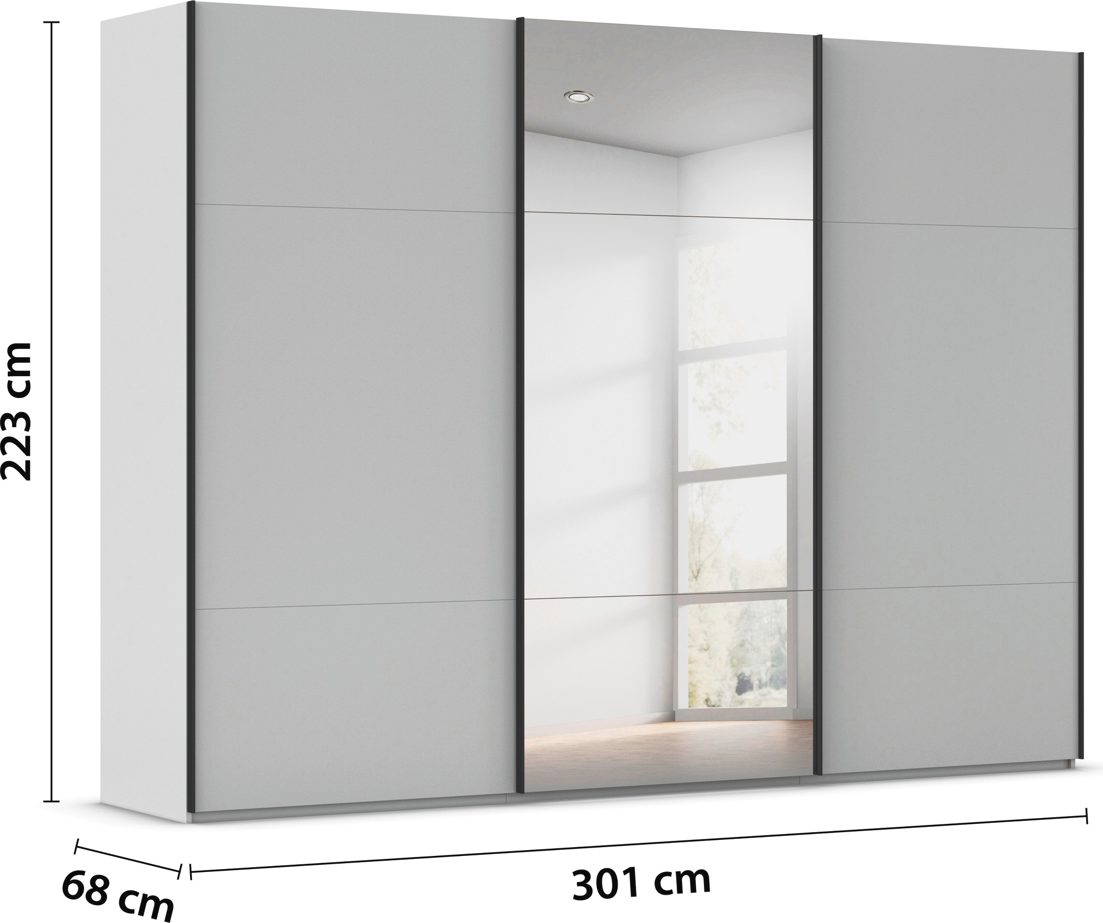 rauch Schwebetürenschrank »Kleiderschrank Schrank Garderobe Schlafzimmerschrank CONTIDO«, (in 3 verschiedenen Ausstattungen BASIC/CLASSIC/PREMIUM), aus hochwertigem Material in 6 Breiten 2 Griff-Farben MADE IN GERMANY