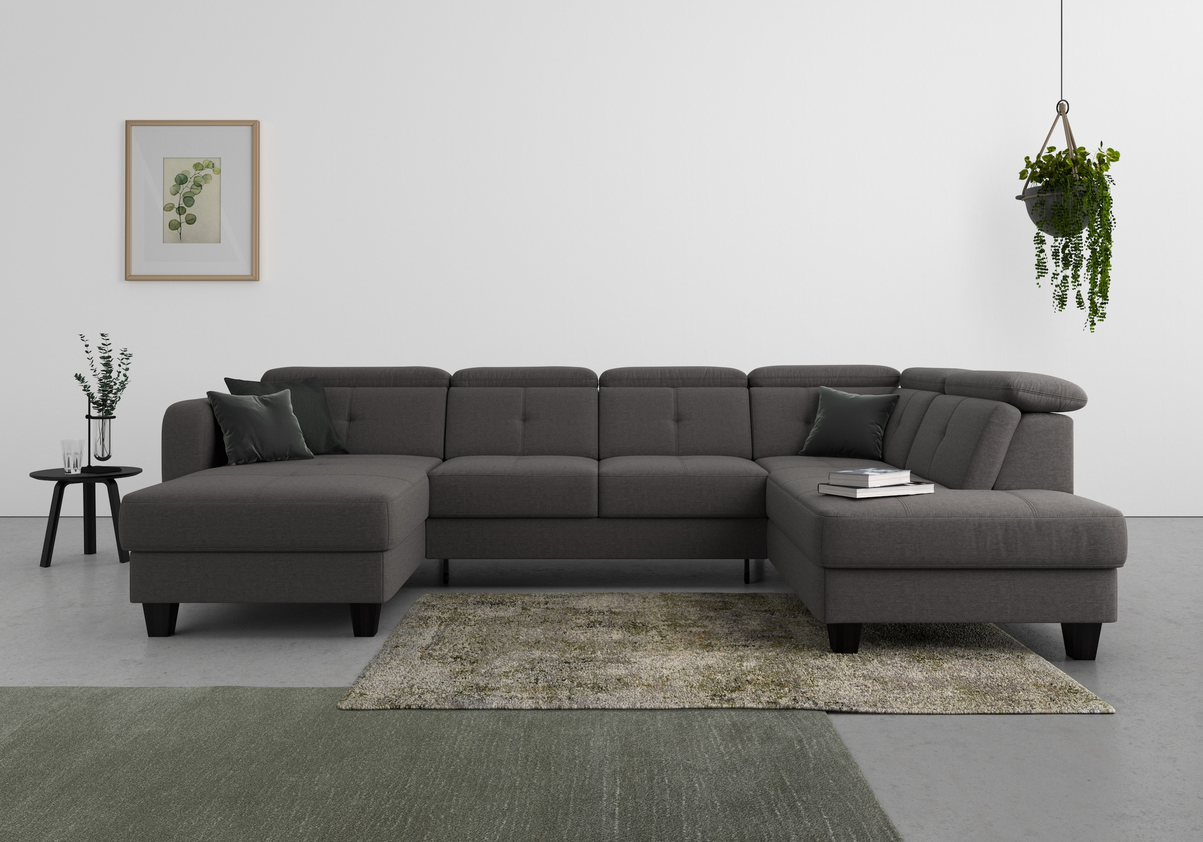 Wohnlandschaft SIT & MORE "Belluci U-Form", grau (fango), B:321cm H:85cm T:195cm, Sofas, Wohnlandschaft, Kopfteilverstellung und Federkern, wahlweise mit Bettfunktion 10
