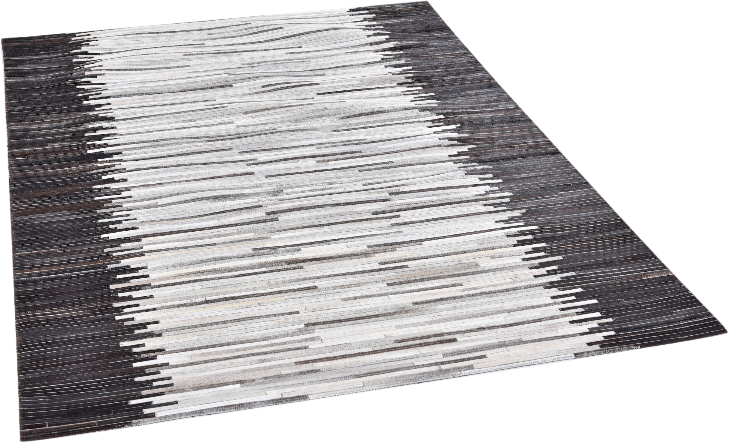 THEKO Fellteppich »Kobe-Streifen«, rechteckig, 3 mm Höhe, Patchwork, handgenäht, echtes Rinderfell in Naturtönen