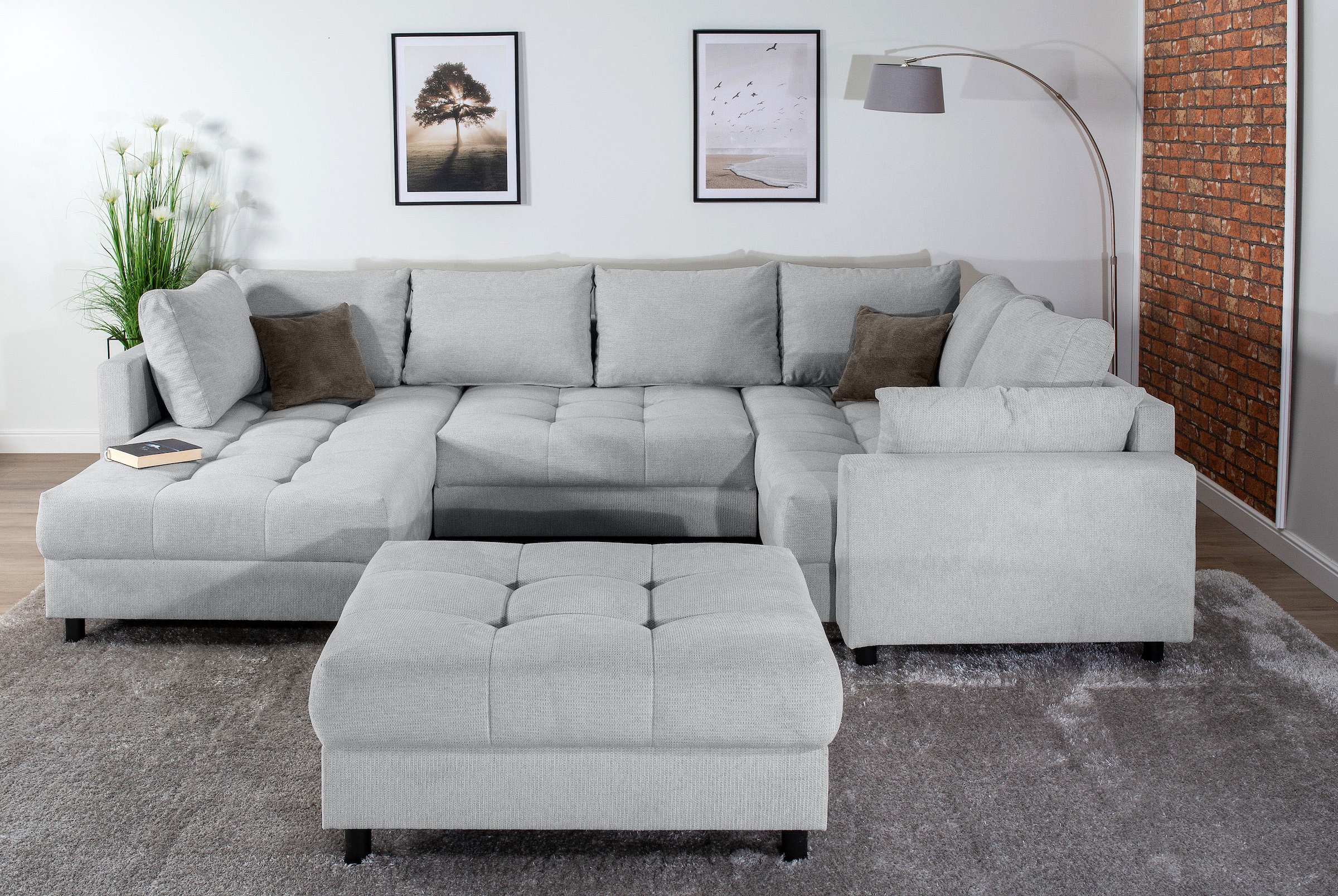 COLLECTION AB Wohnlandschaft "Toni U-Form, B: 298 cm" Set: Sofa & Hocker, 2 Zierkissen, Federkern