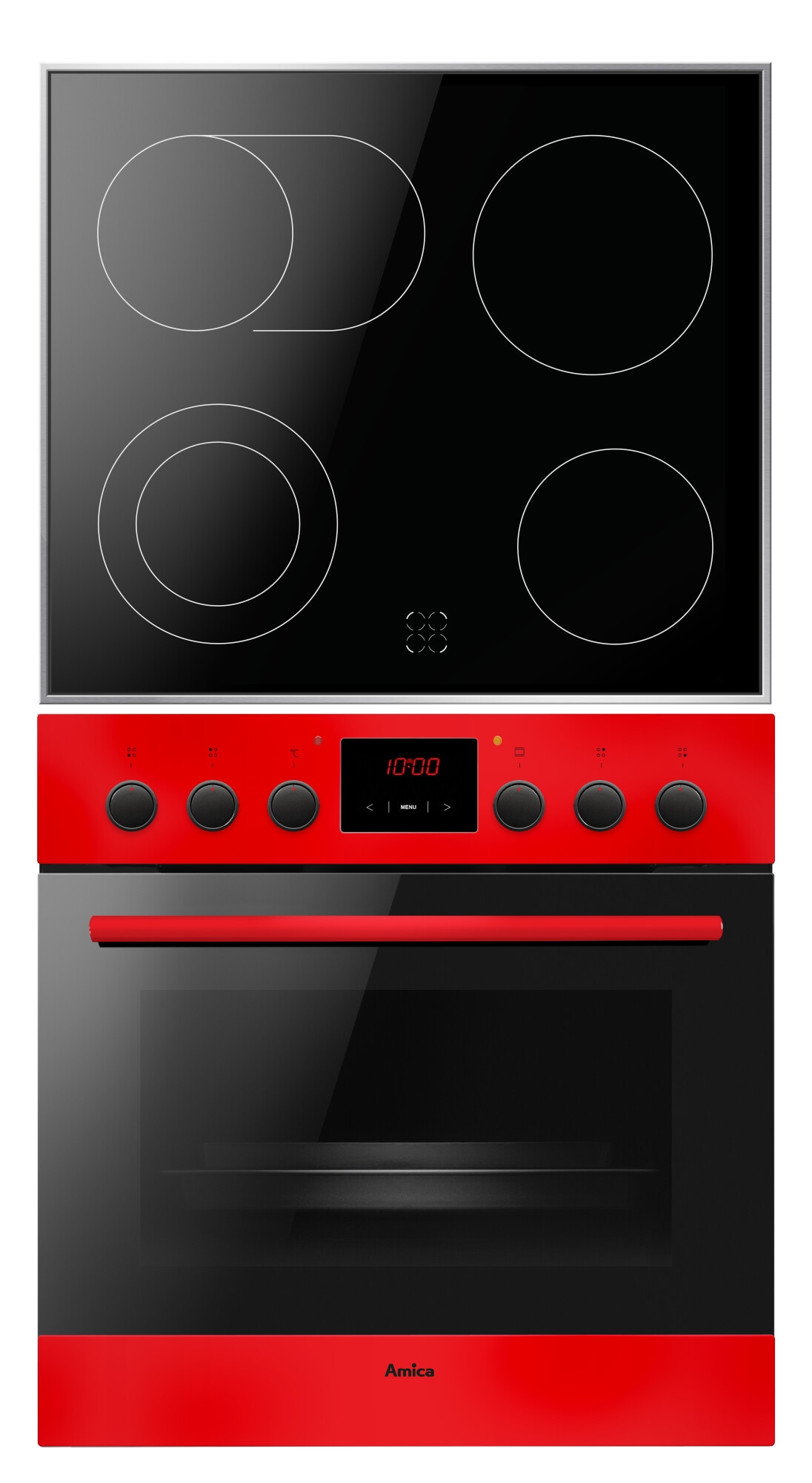 AMICA Elektro-Herd-Set "EHC 12920 R", rot, Herdsets, Ofen mit 11 Programmen und zweistufig ausziehbaren Backblechschienen.