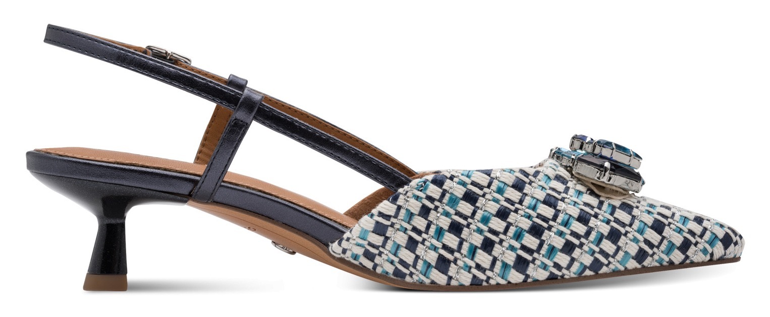 Slingpumps TAMARIS, Damen, Gr. 41, blau kombiniert, Lederimitat, Textil, kontrastfarbene Details, Schuhe Slingpumps, Trichterabsatz, Businesschuh, Festtagsschuh, glänzende Schmucksteine 3