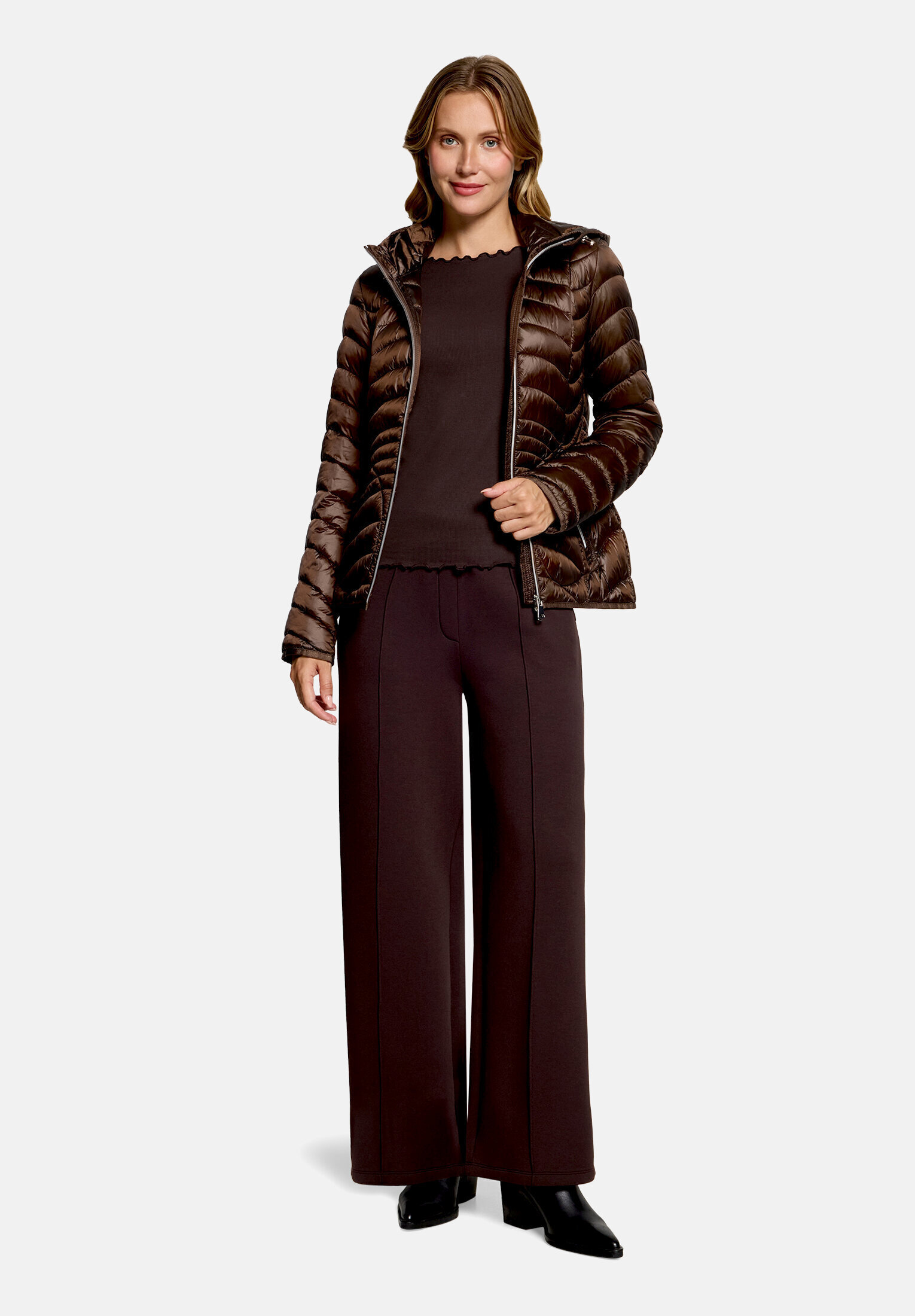 Cartoon Steppjacke "Damen mit Reißverschlusstaschen" mit Kapuze