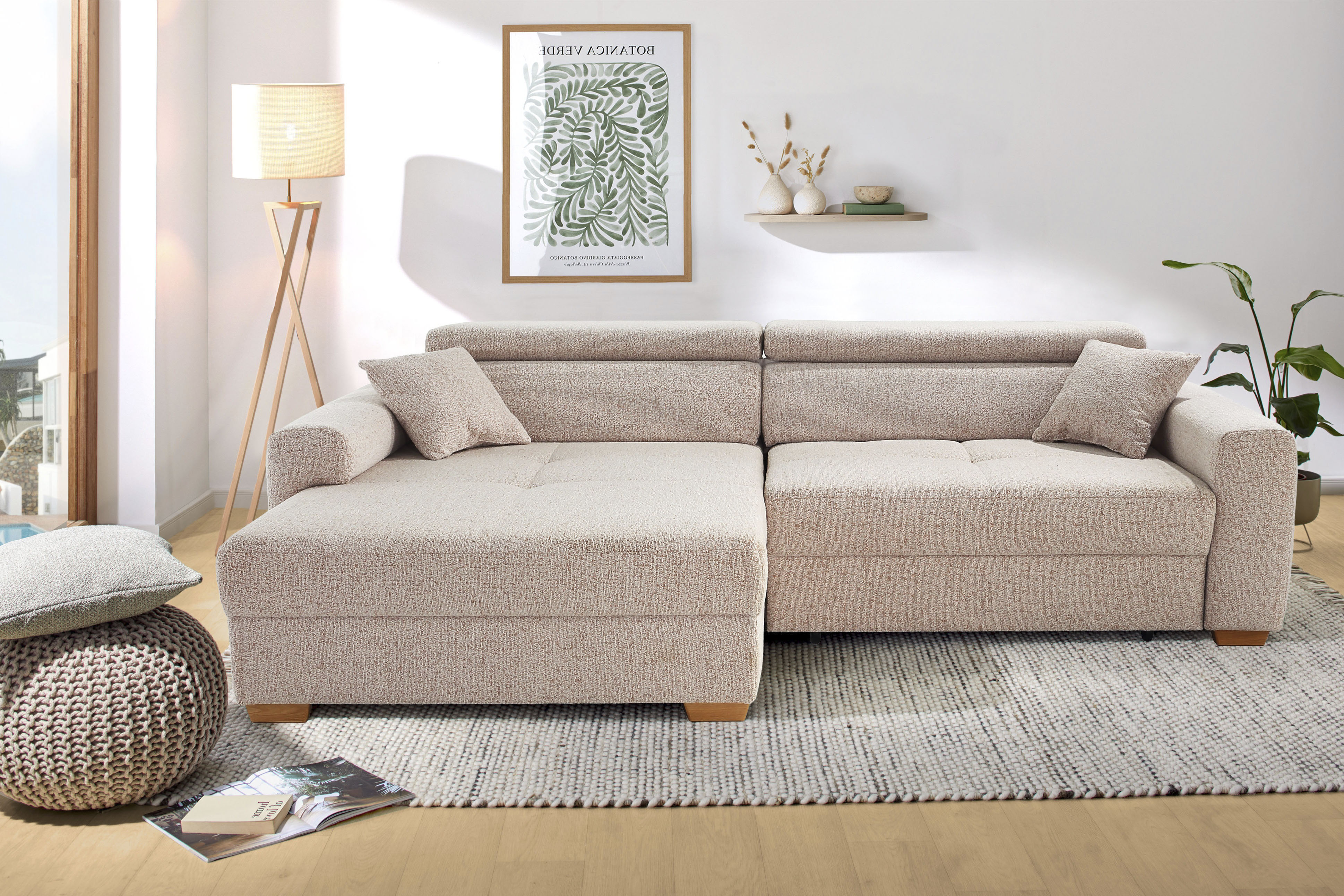 Jockenhöfer Gruppe Ecksofa "Slider L-Form, B: 277 cm Couch, 60cm elektrische Sitztiefenverstellung" 140kg Belastbarkeit, USB-Anschluss, Kopfteilverstellung & Zierkissen