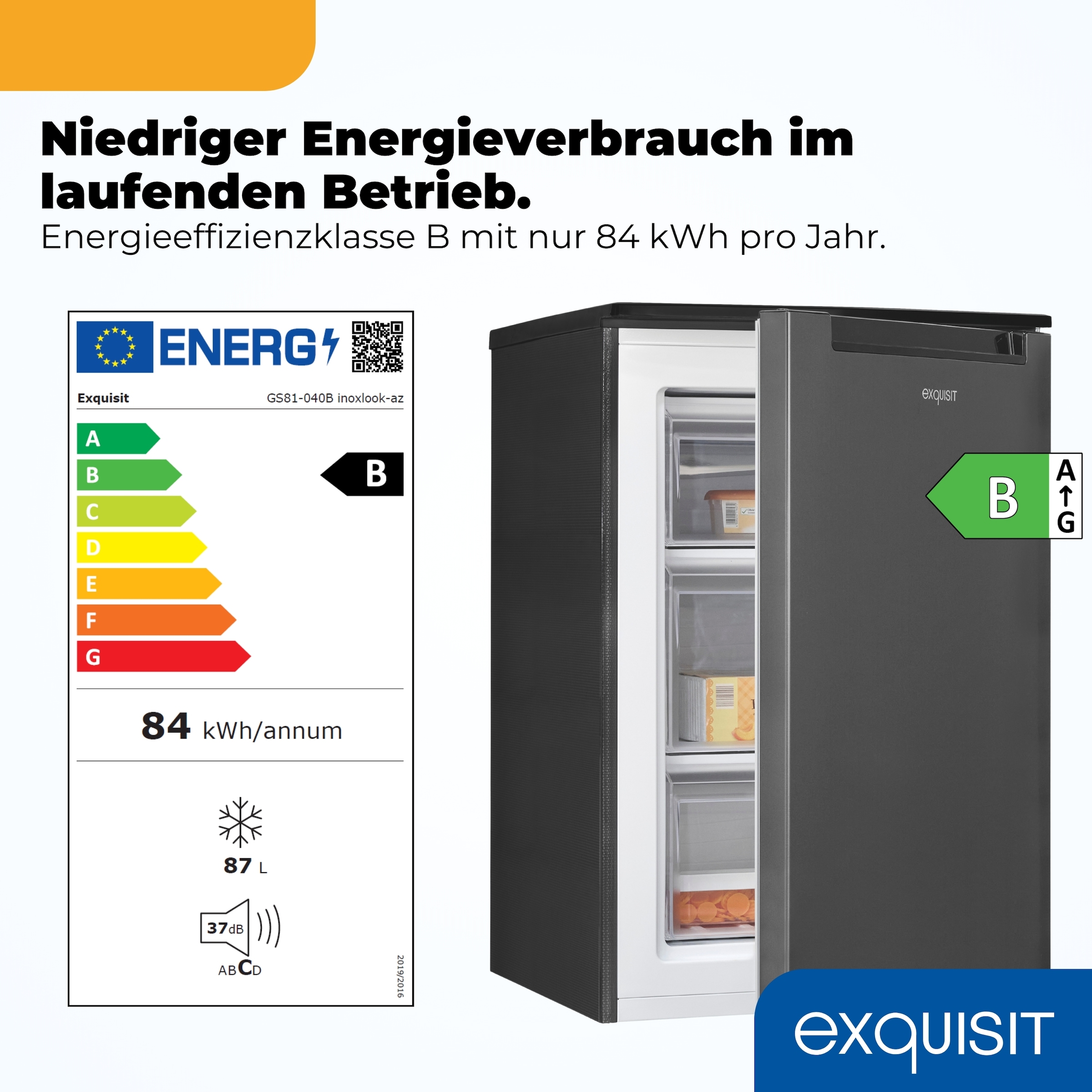 exquisit Gefrierschrank »GS81-040B inoxlook-az« 85 cm hoch 54,5 cm breit Viel Platz, starke Gefrierleistung