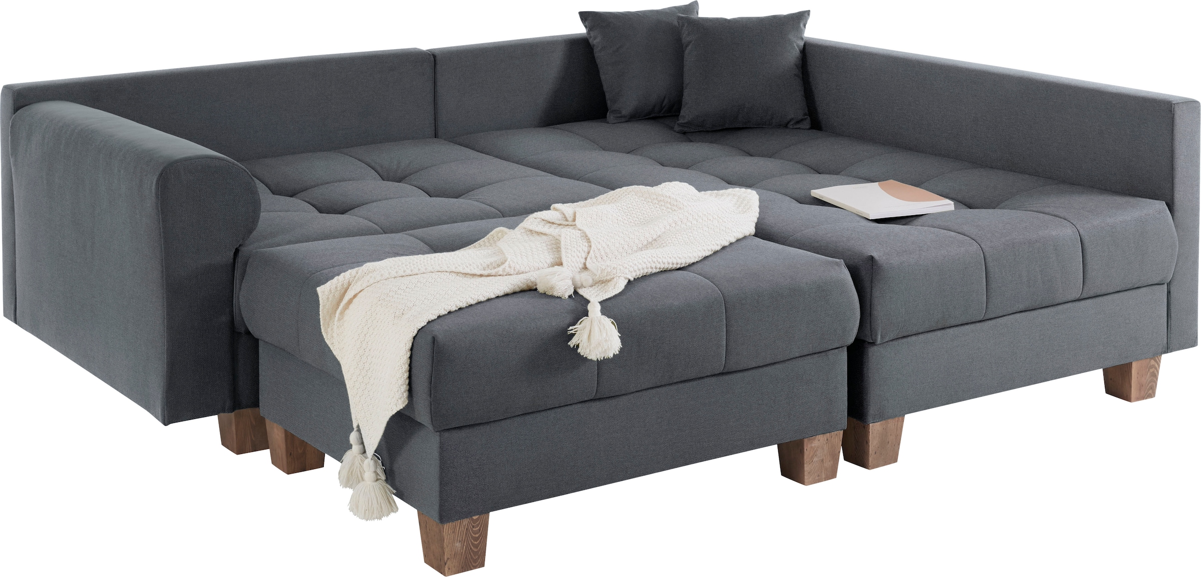 Home affaire Ecksofa »Rice L-Form inkl. Hocker«, (Set, mit Hocker), mit Bonnellfederkern, Hocker & Kissen, Ottomane beidseitig montierbar
