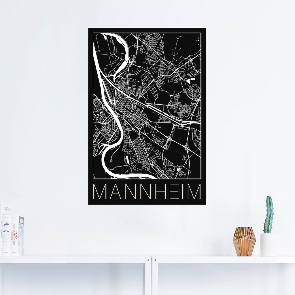 Artland Wandfolie »Retro Karte Mannheim Deutschland Schwarz«, Deutschland, (1 St.)