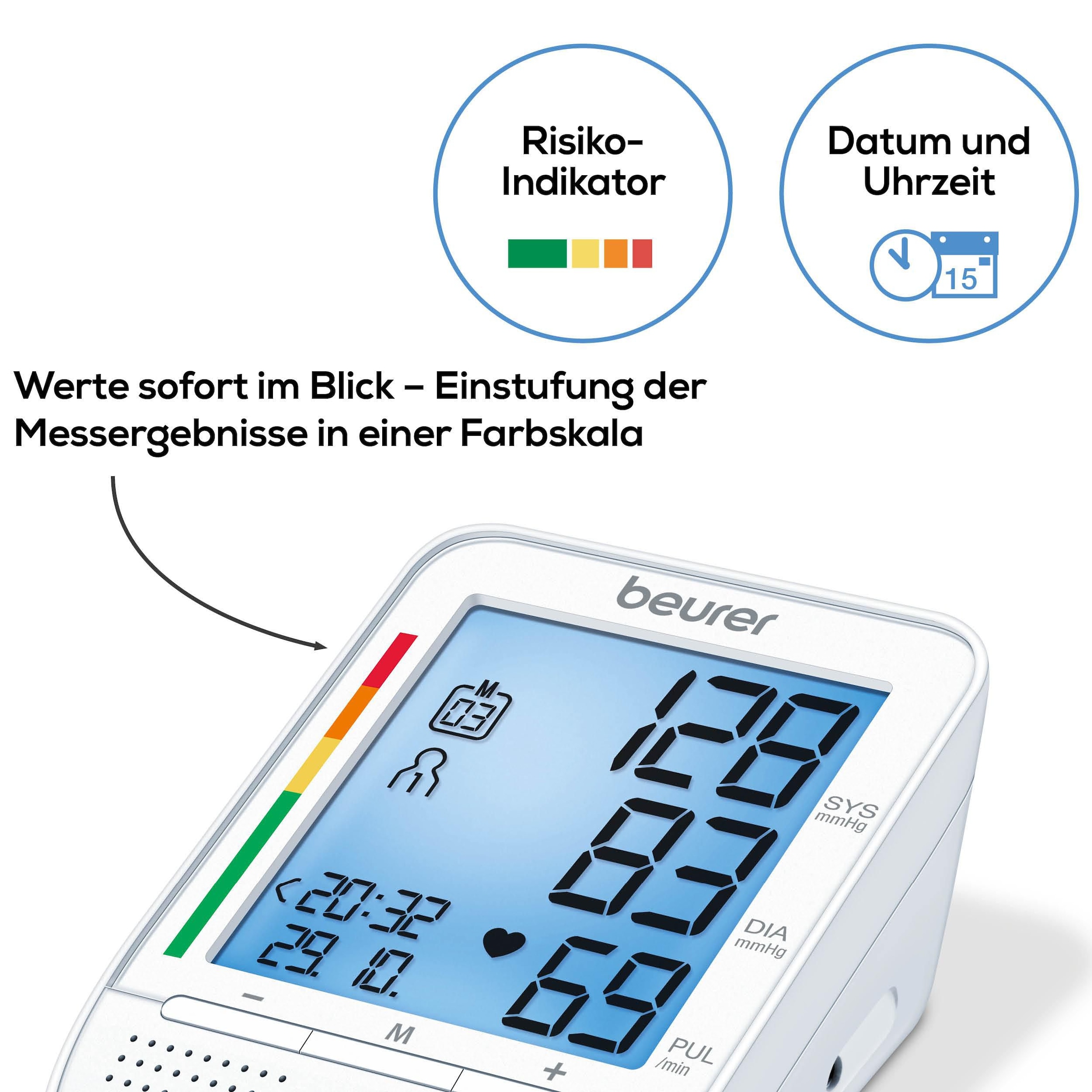 BEURER Oberarm-Blutdruckmessgerät »BM 49 mit Sprachausgabe in DE, FR, IT, NL«, Mit Arrhythmie-Erkennung, inkl. Aufbewahrungstasche und Blutdruckpass