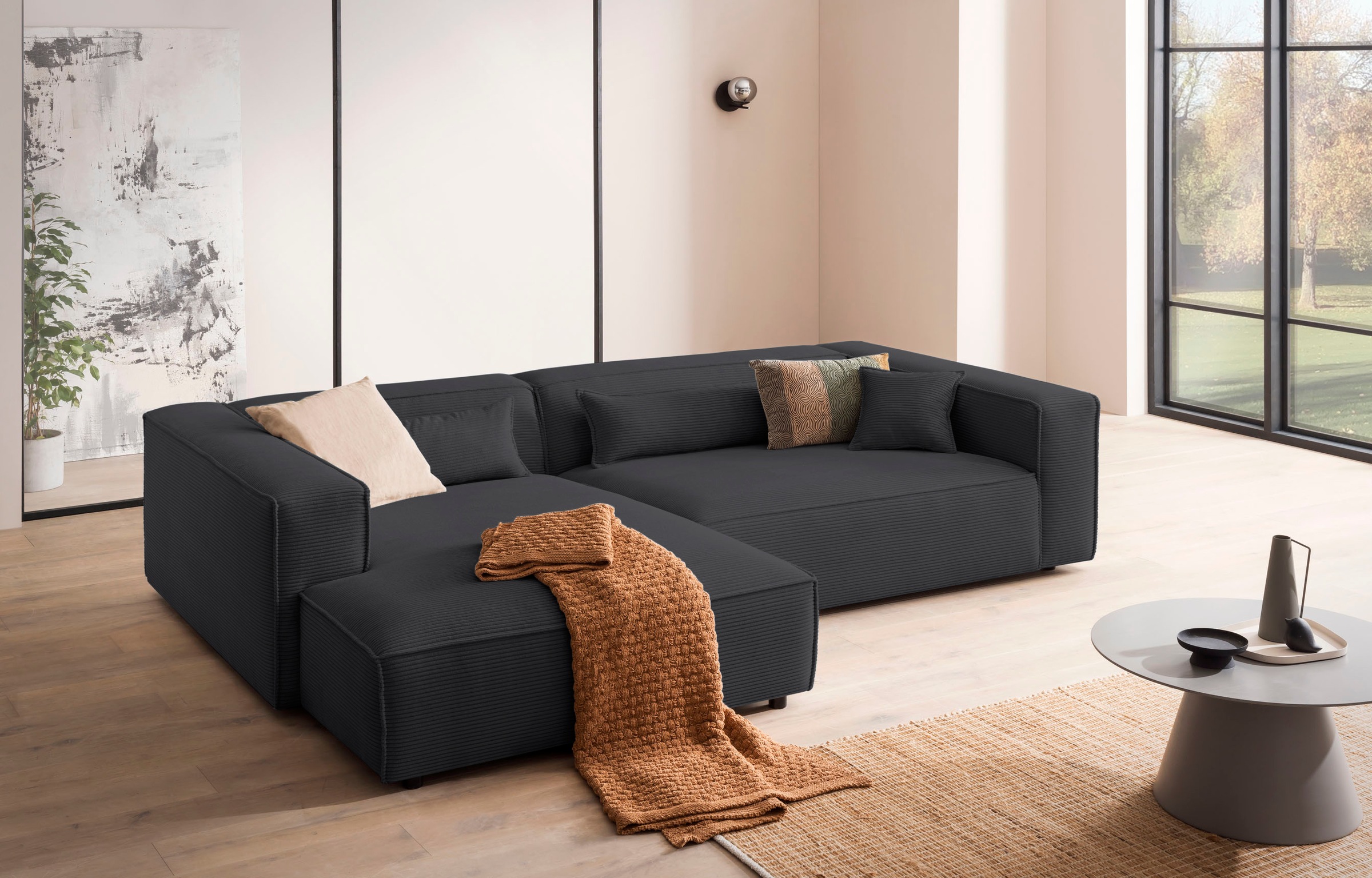 LeGer Home by Lena Gercke Ecksofa "PIARA XXL Cord, Big-Sofa, L-Form" wahlweise Ottomane rechts/links, Kedernaht, extra tiefe Sitzfläche