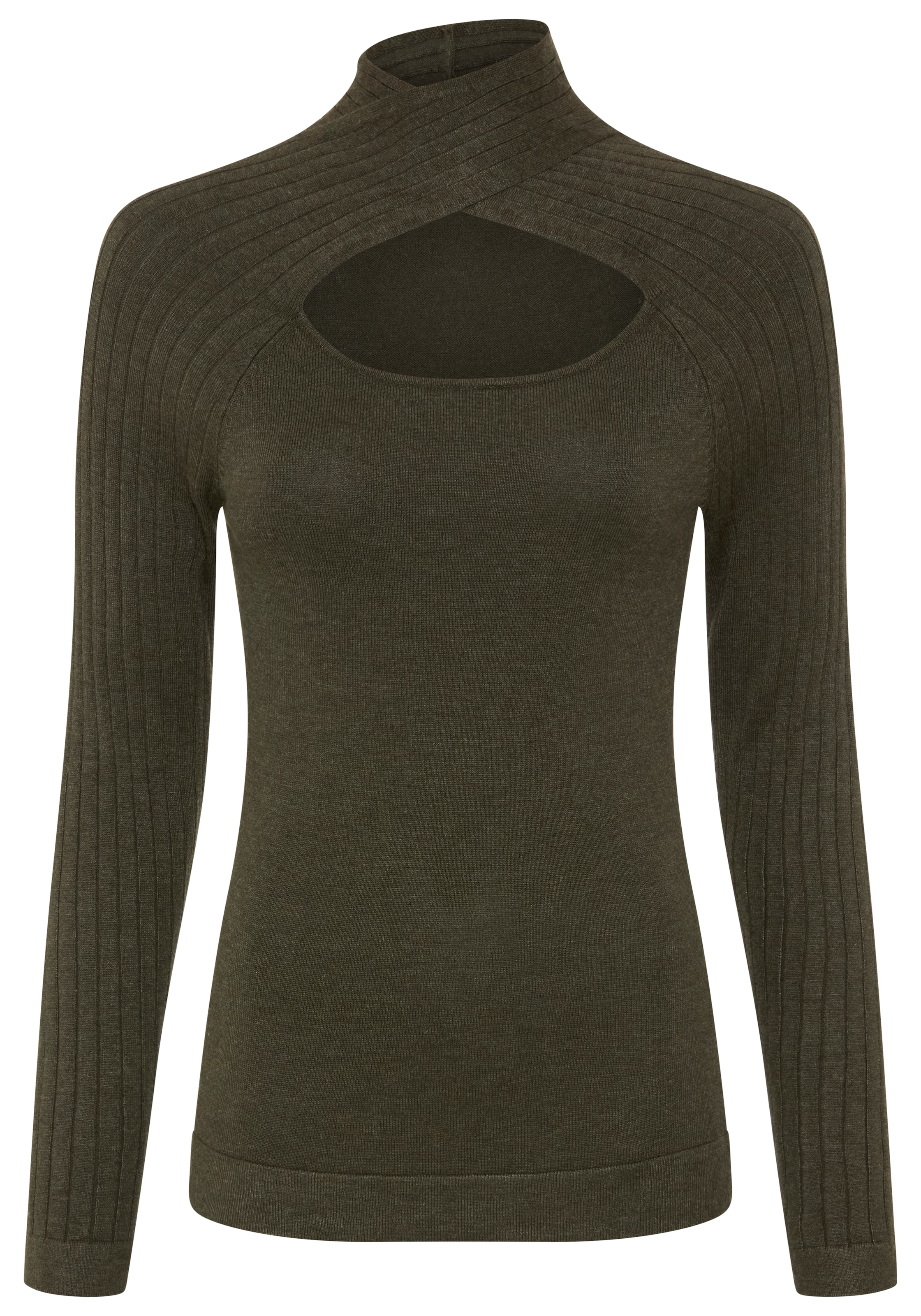 Bruno Banani Stehkragenpullover »mit Cut-Out« aus Ripp- und Feinstrick, figurbetonte Passform, Langarm