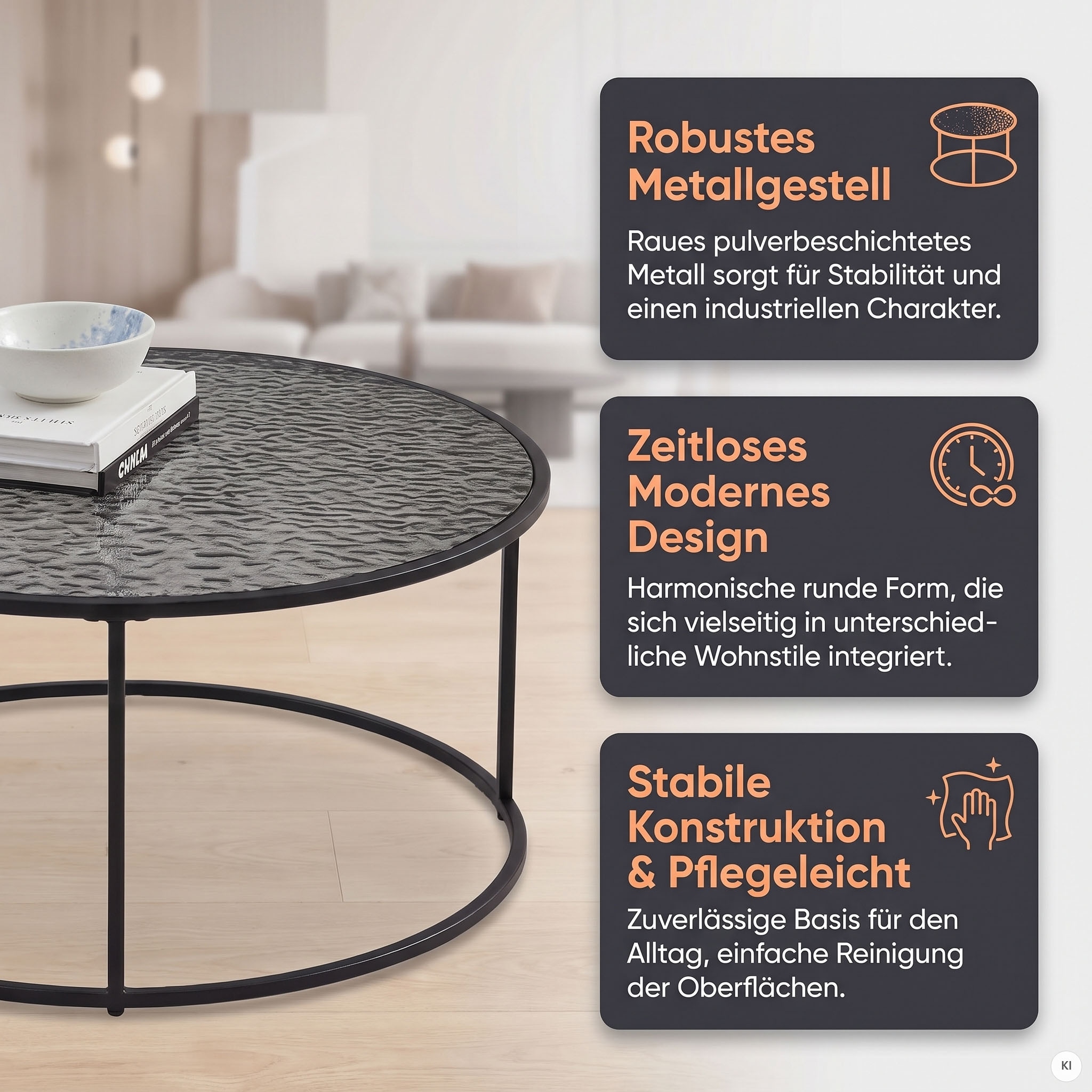 SalesFever Couchtisch »Coffeetable Wohnzimmertisch für gemütliche Stunden« 1 Stk. tlg. Glasplatte mit Strukturoptik