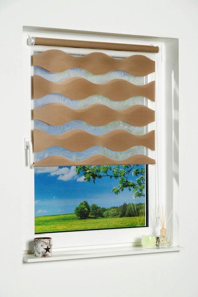 Thumbnail - K-HOME Doppelrollo "Welle" Lichtschutz ohne Bohren im Festmaß