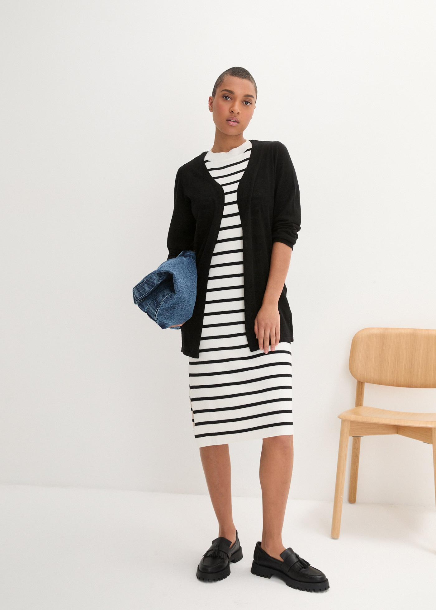 bonprix Strickjacke Strickjacke aus reiner Baumwoll-Slub Qualität