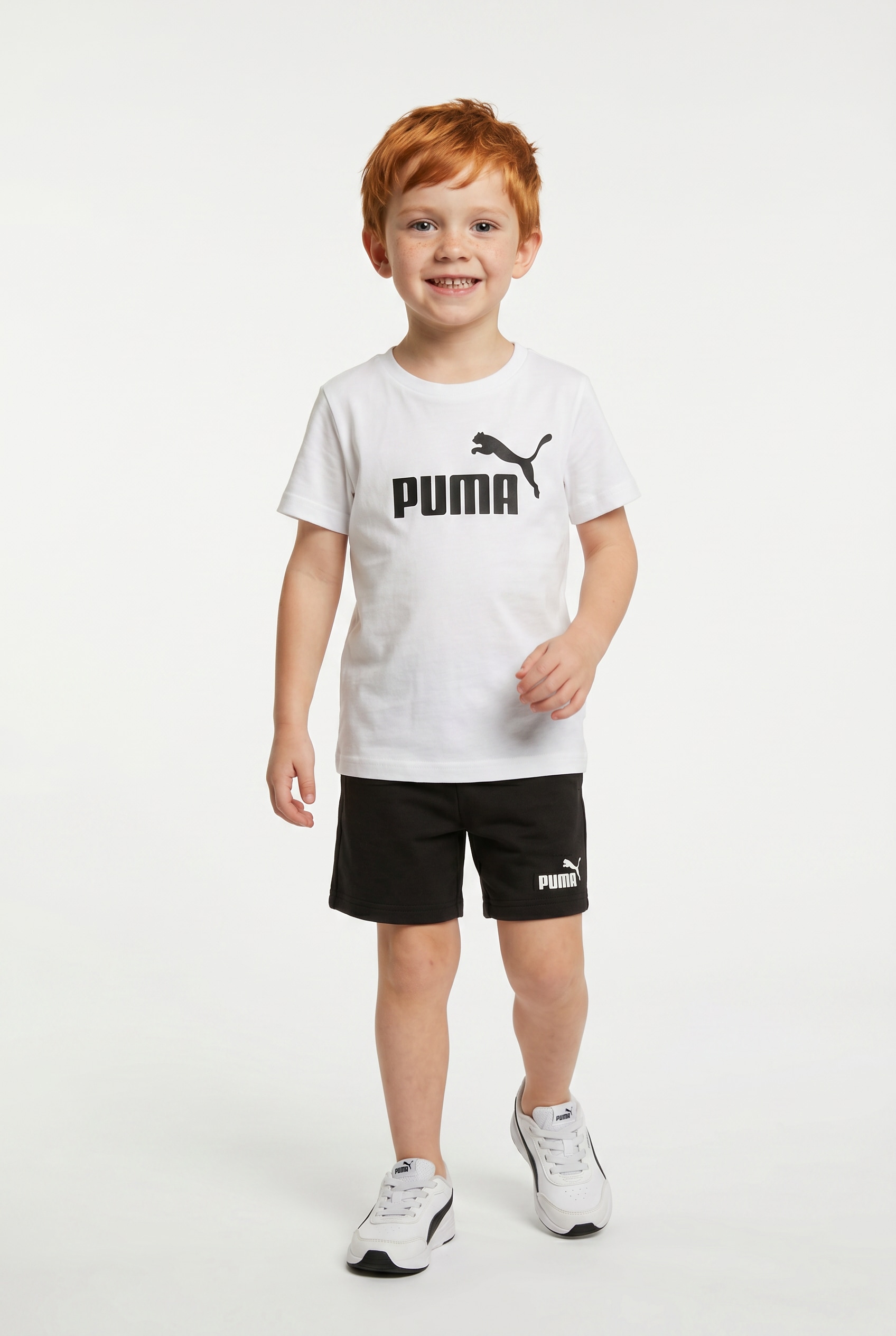PUMA Trainingsanzug "ESS NO1 LOGO TEE AND SHORTS SET PS" 2 Stk. zweiteiliges Set, T-Shirt mit geripptem Rundhalsausschnitt