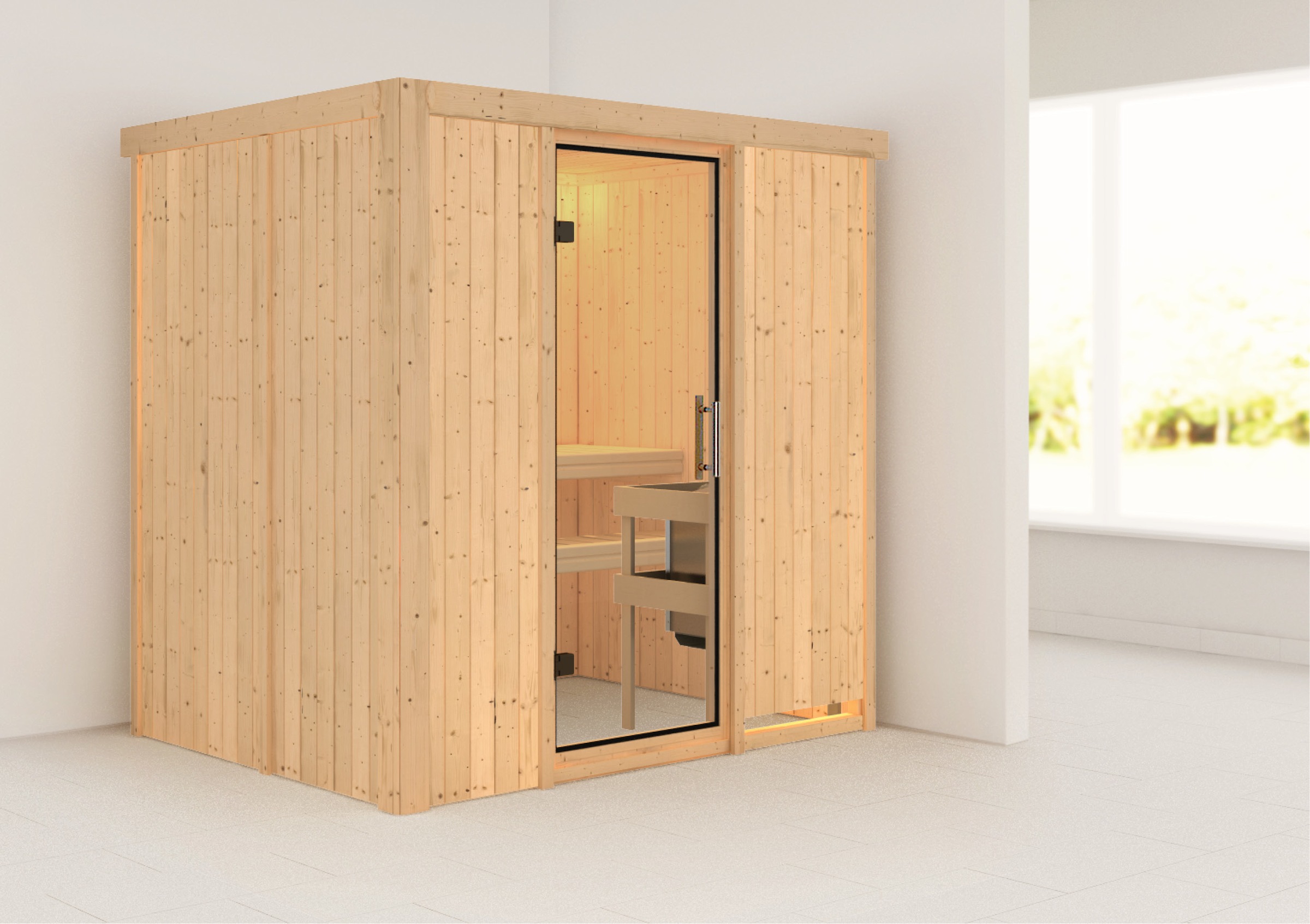 Karibu Sauna »Finja«, 3,6-kW-Plug & Play Ofen mit integrierter Steuerung