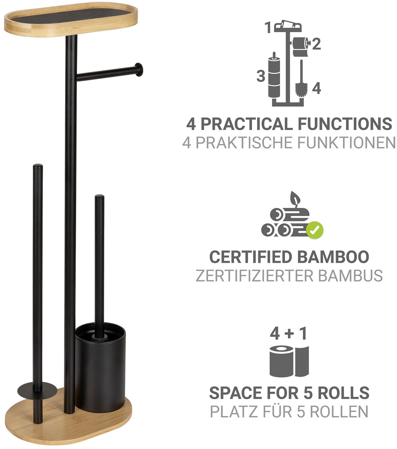 WENKO WC-Garnitur »Pomarolo« aus Bambus | Stahl