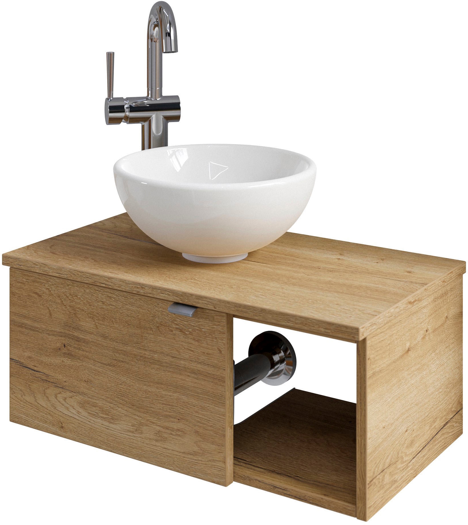 Saphir Waschtisch »Serie 6915 Waschschale mit Unterschrank für Gästebad, Gäste WC«, 61 cm breit, 1 Tür, offenes Fach, kleine Bäder, ohne Armatur