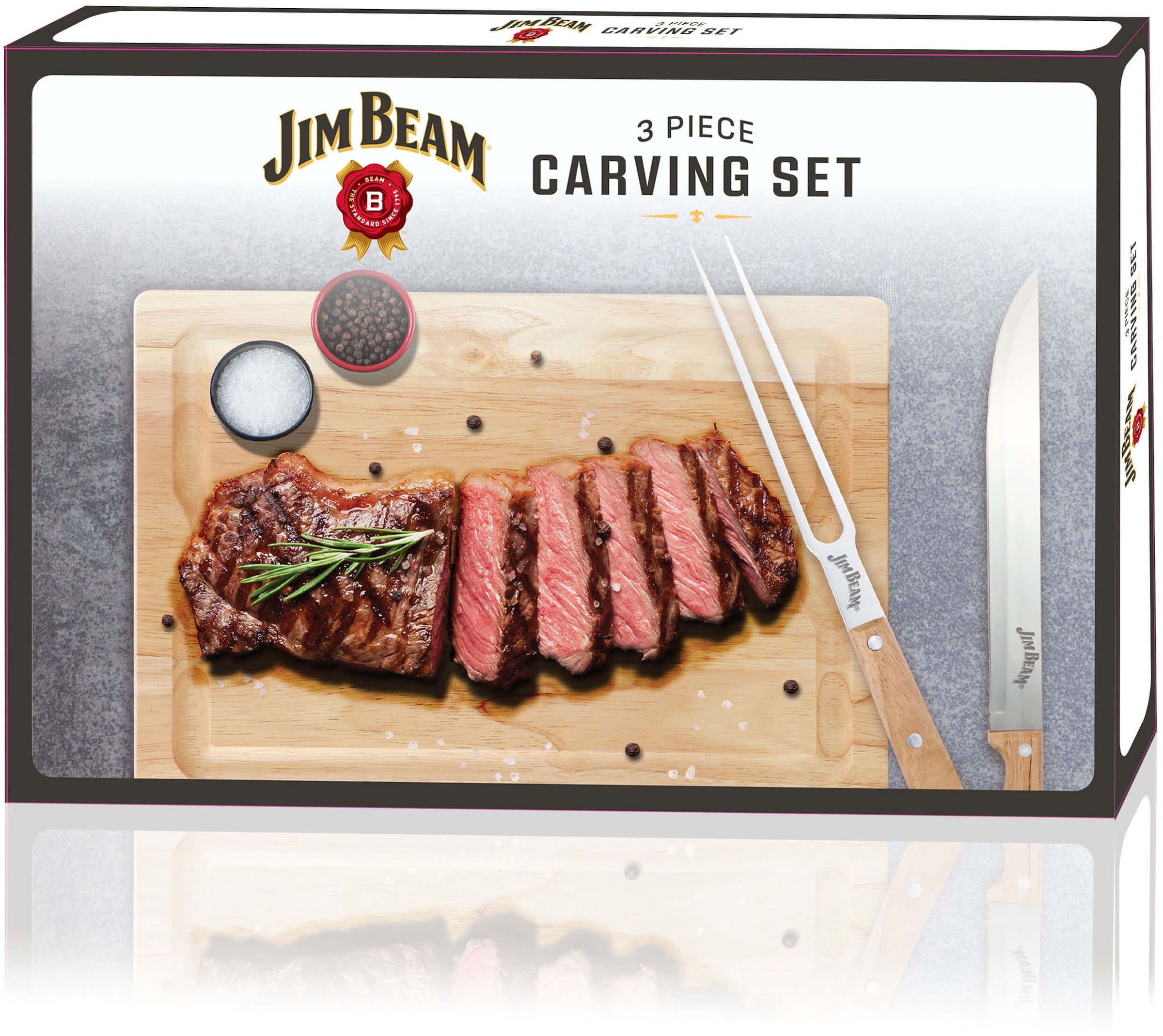 Jim Beam BBQ Schneidebrett »JB0237«, (Set), inkl. Tranchiermesser und Gabel mit Edelstahlklinge und Bambusgriffen