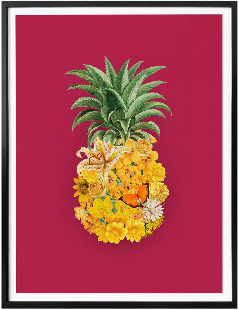 Wall-Art Poster »Ananas Blume Pink«, Blumen, (1 St.), Poster ohne Bilderrahmen