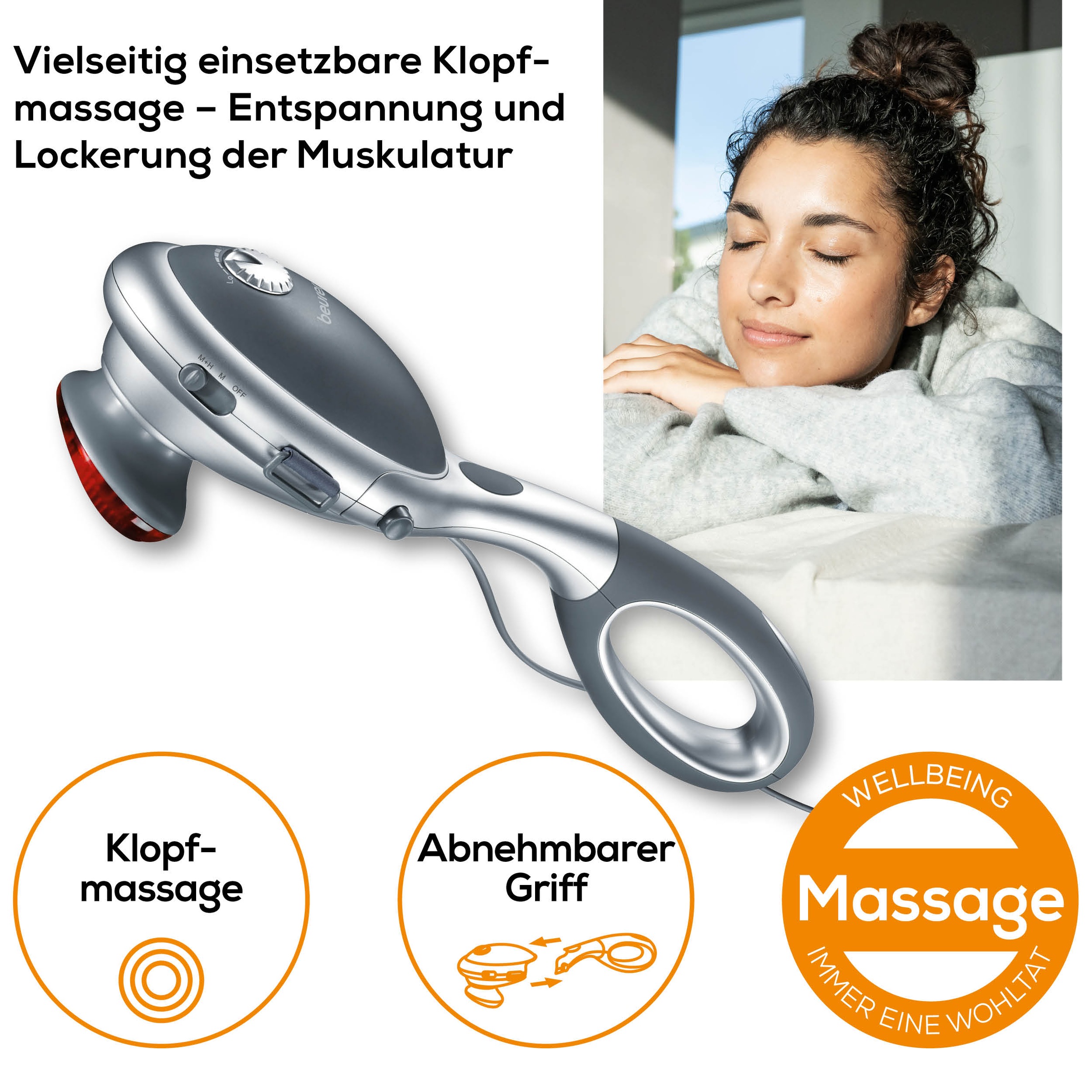 BEURER Massagegerät "MG 70 für eine tiefenwirksame Klopfmassage mit Infrarotwärme", silber, Massagegeräte, Vielseitig anwendbar mit oder ohne