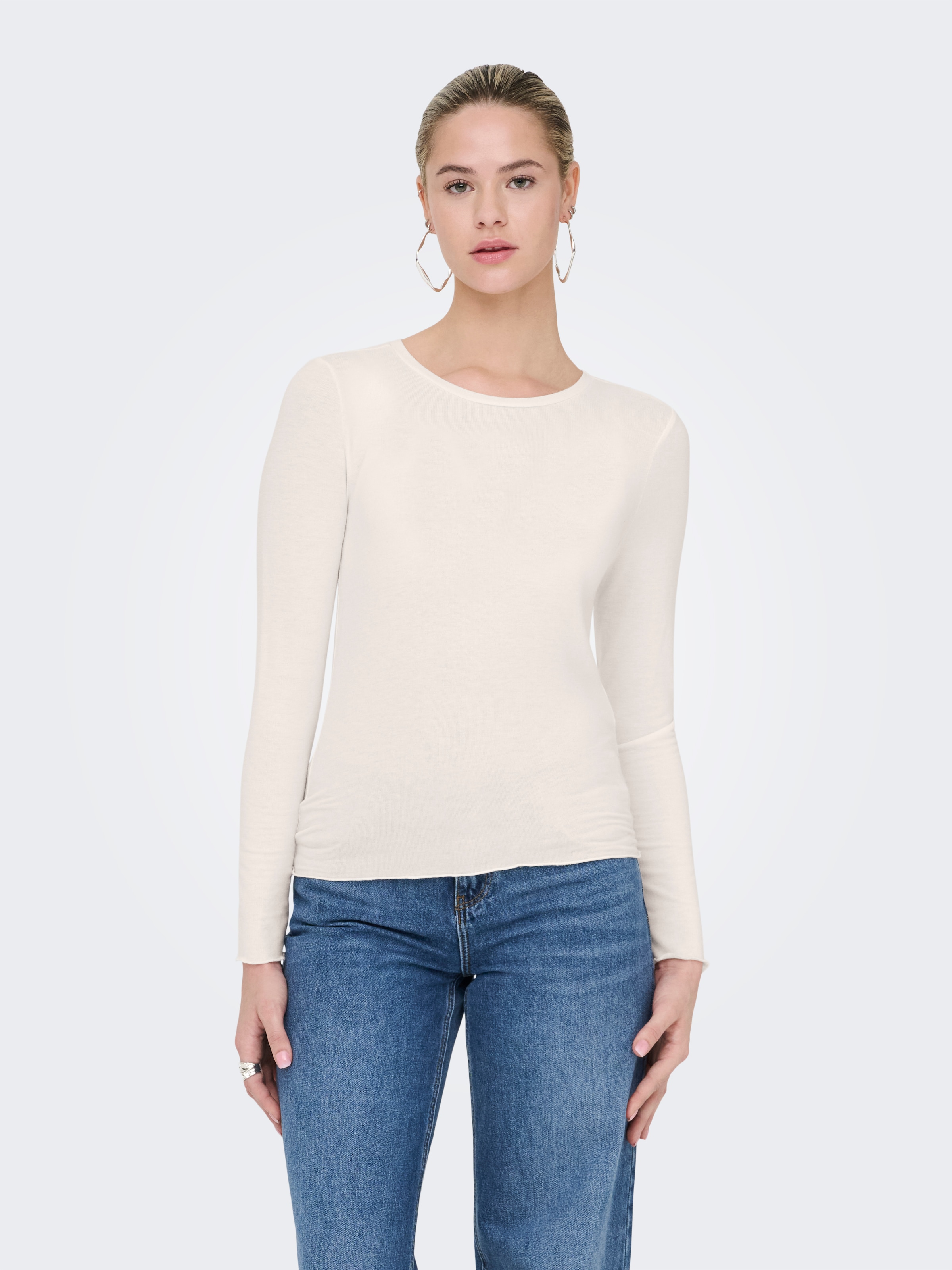 ONLY Langarmshirt »ONLVIRRO O NECK L/S TOP BOX JRS« Materialmix, regular fit