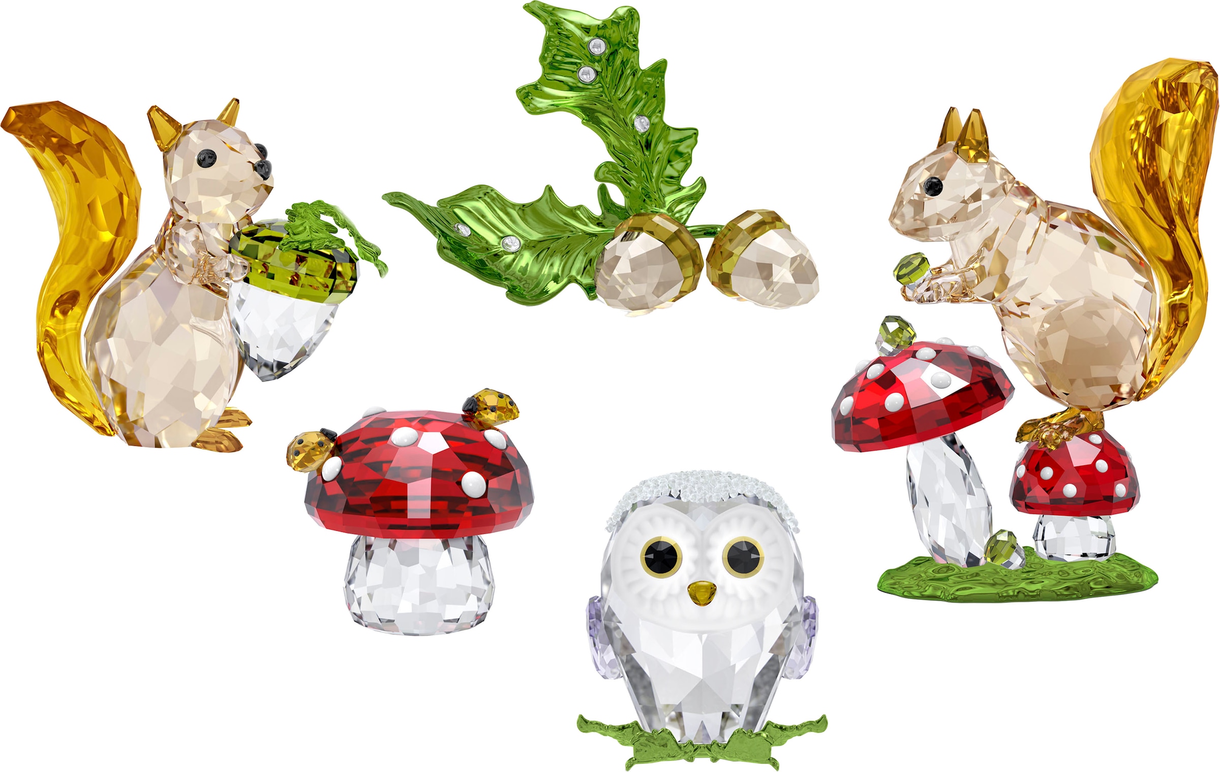 Swarovski Tierfigur »Deko Kristallfigur Sammelfigur Idyllia Eichhörnchen und Pilze, 5684343«, Swarovski® Kristall