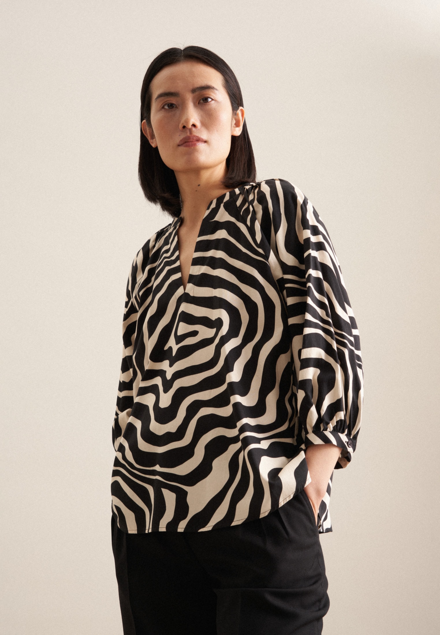 seidensticker Shirtbluse "Schwarze Rose" 3/4 Rundhals Druck günstig online kaufen