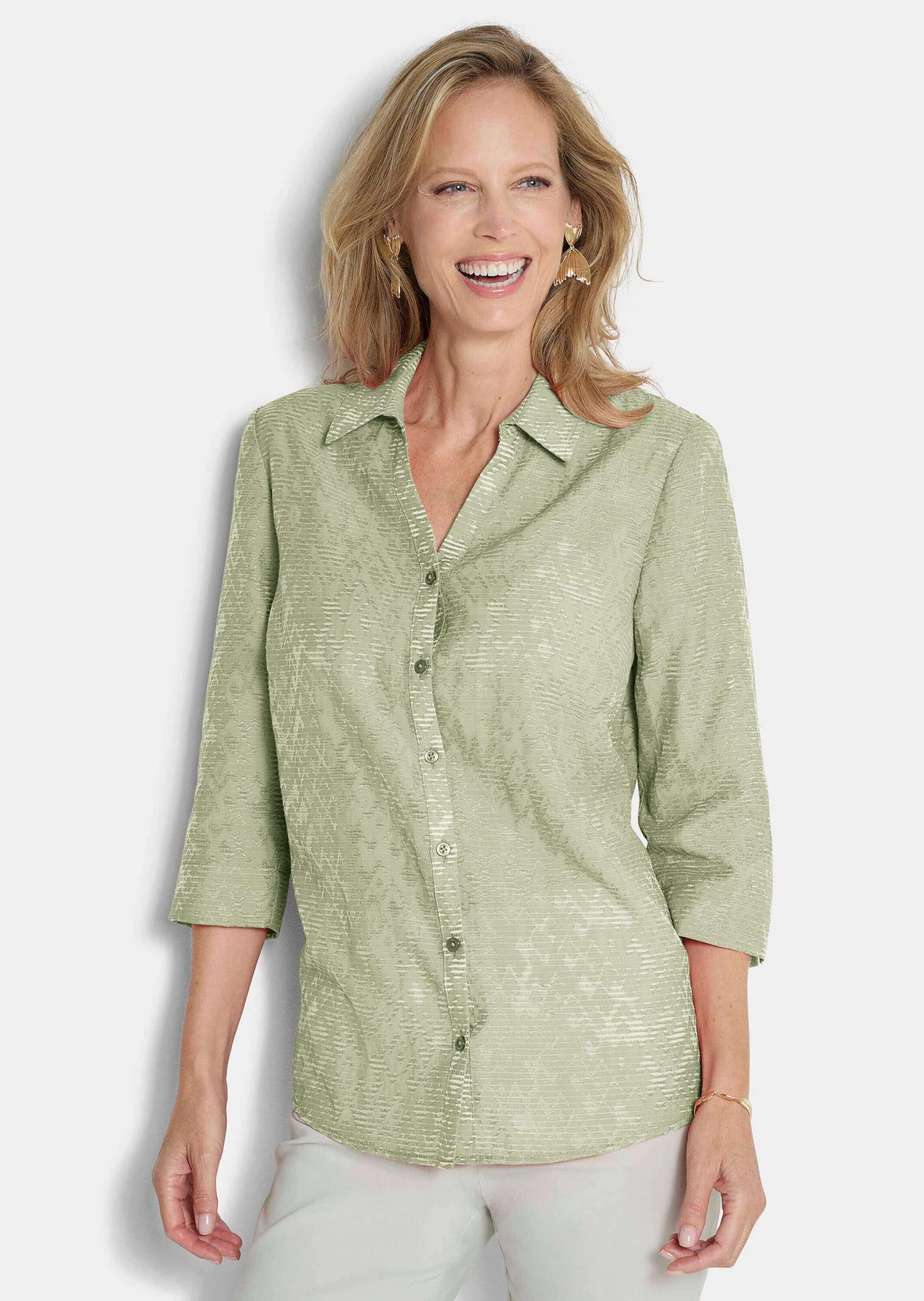 GOLDNER Hemdbluse »Viskosebluse mit filigranem Muster« Ausbrenner zweifarbig