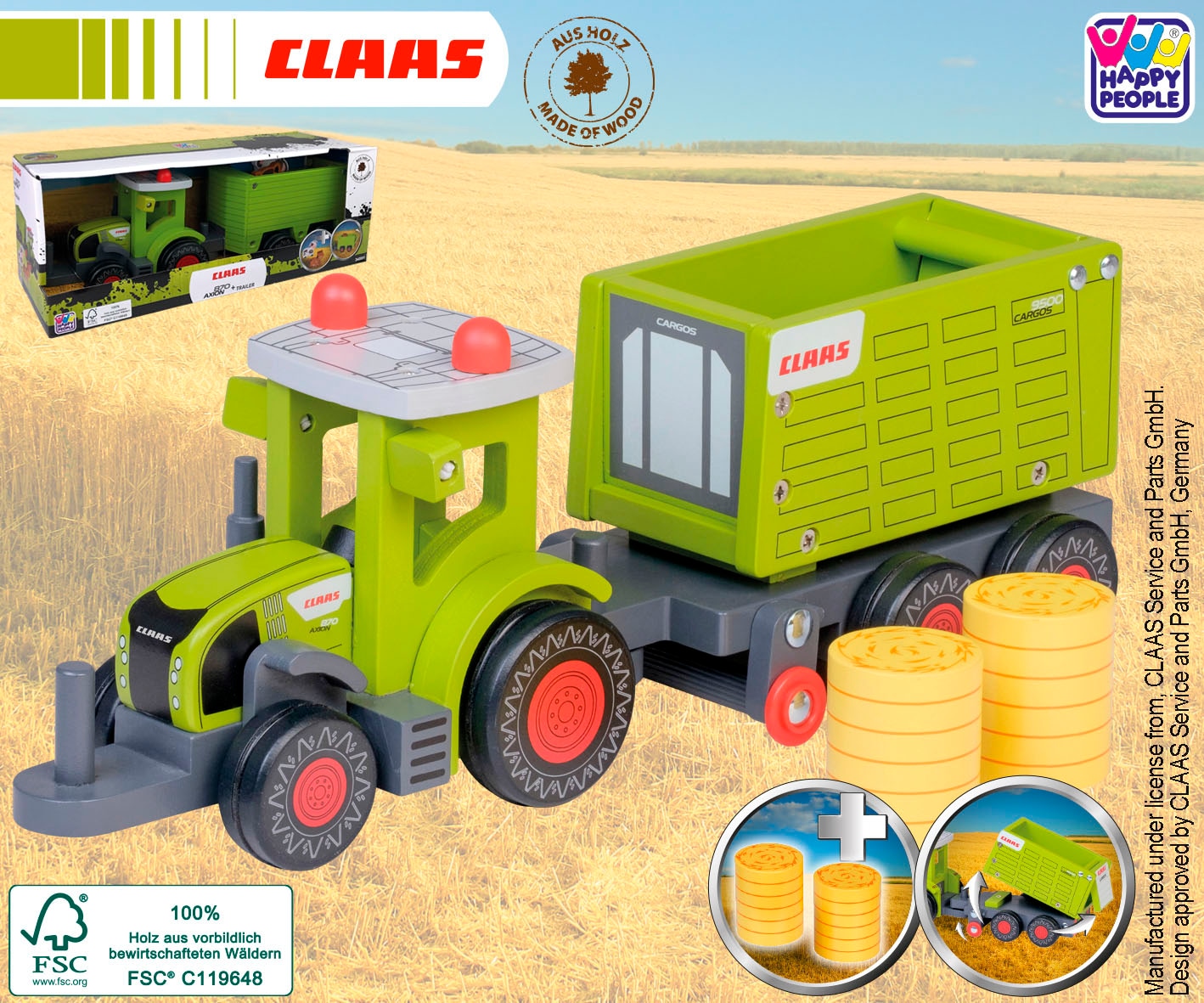 Happy People Spielzeug-Traktor »CLAAS Kids Axion 870«, aus Holz, mit Kipper