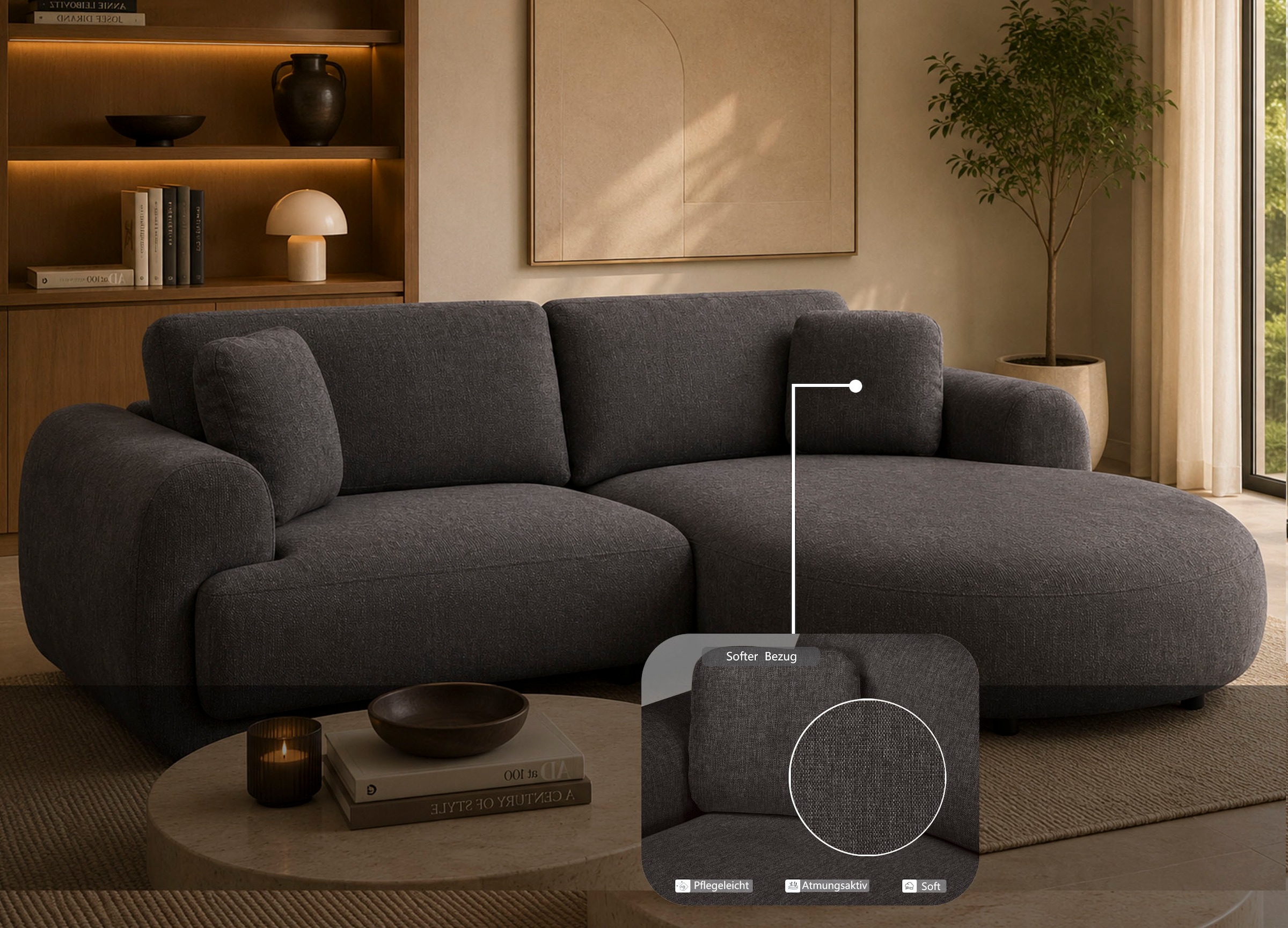 OTTO home Ecksofa »YllSY L-Form, 231cm - OTTO. Verlässliche Qualität.« Struktur-Bezug, Tonnentaschen-Federkern